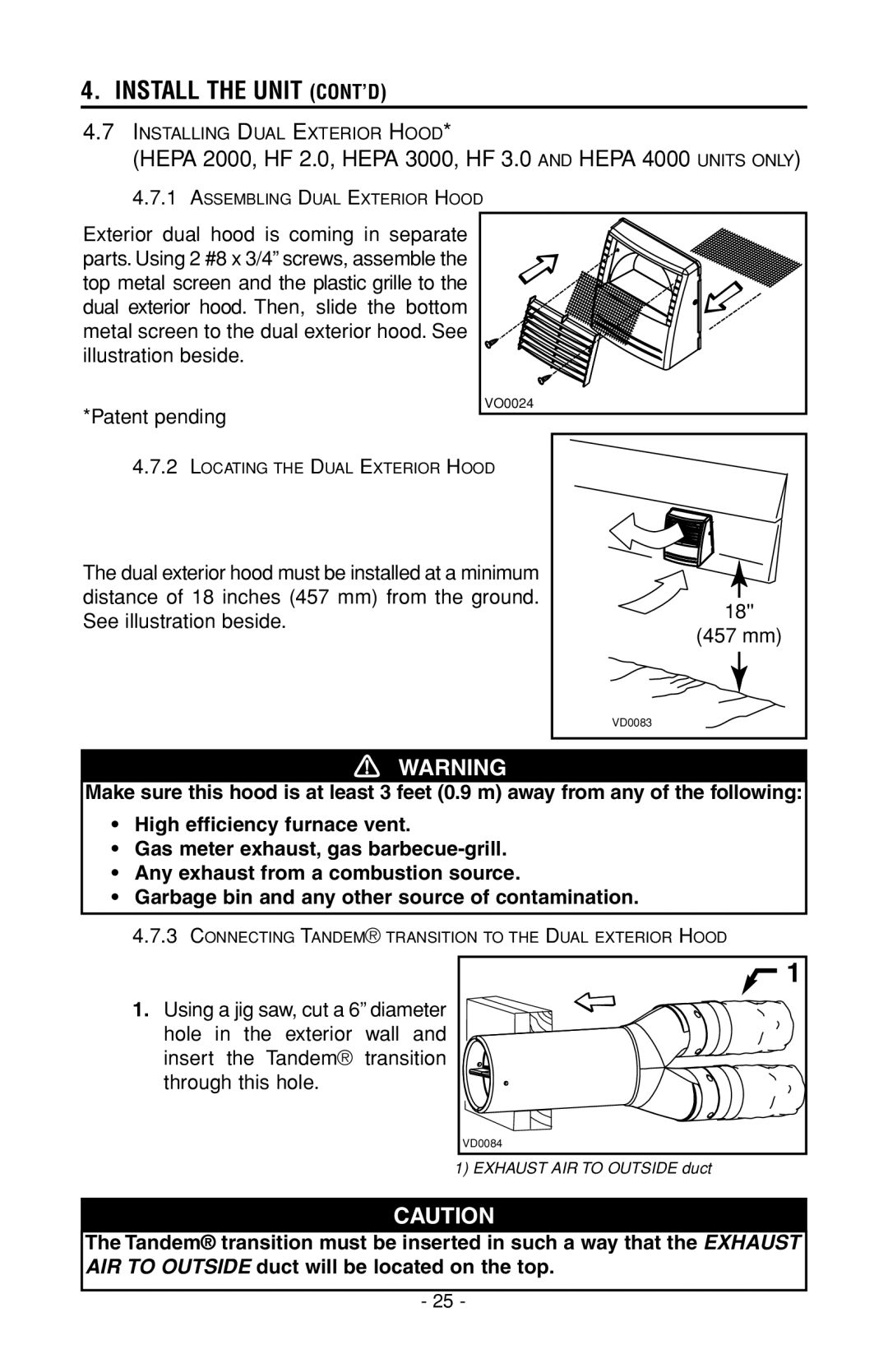 Broan HEPA 3000, HEPA 4000, HEPA 2000, HEPA 1000 installation instructions 457 mm 