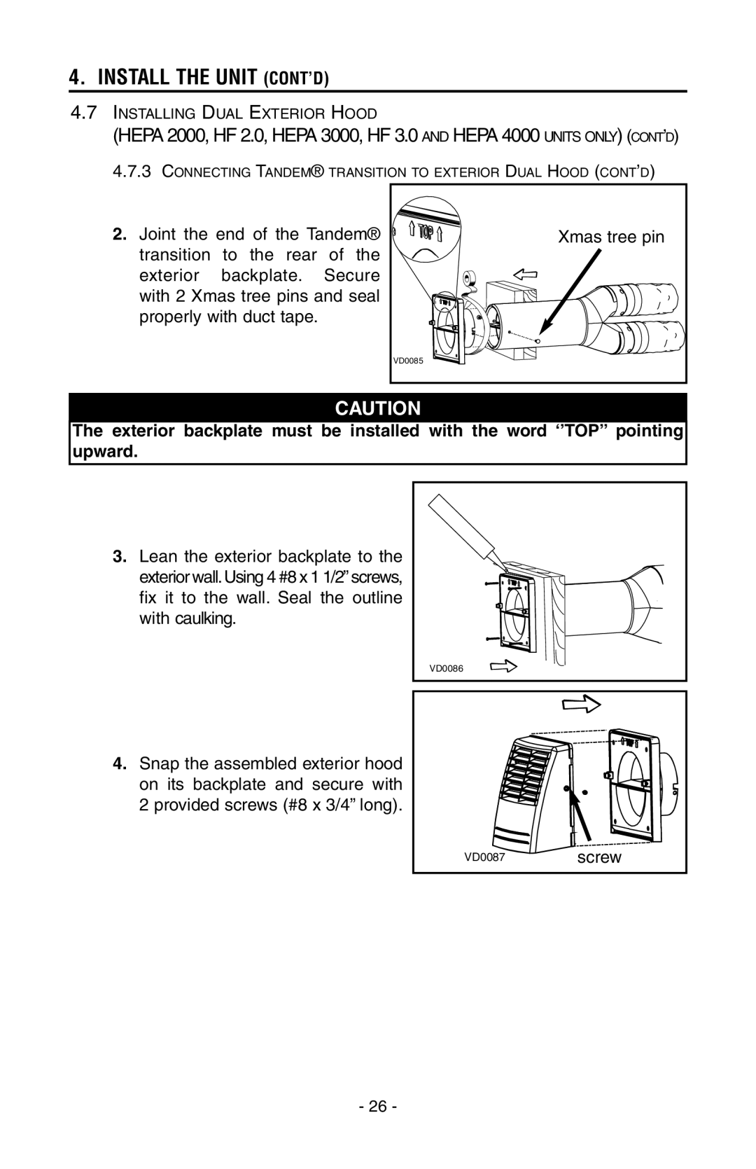 Broan HEPA 2000, HEPA 4000, HEPA 3000, HEPA 1000 installation instructions Xmas tree pin 