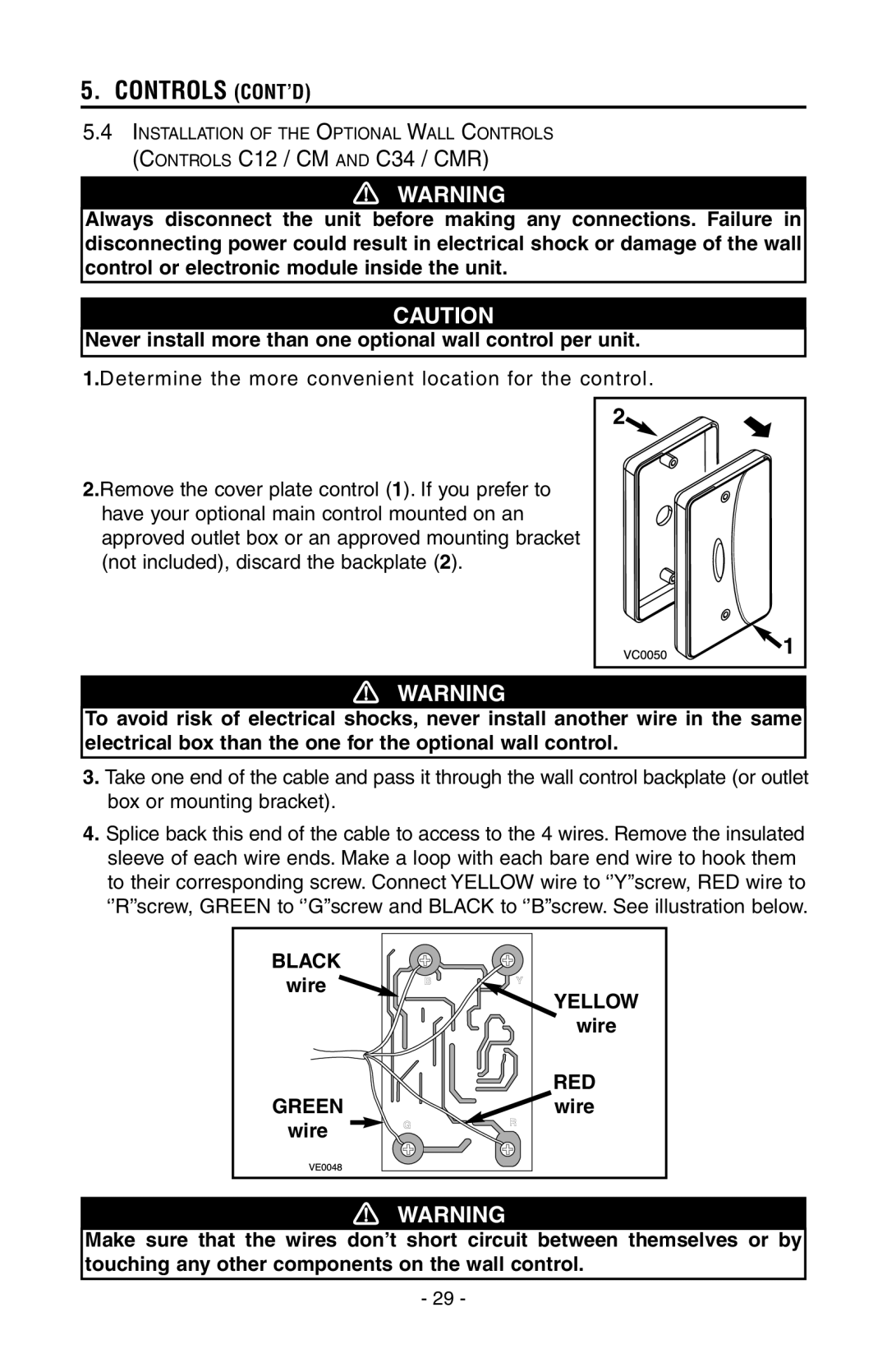 Broan HEPA 3000, HEPA 4000, HEPA 2000, HEPA 1000 installation instructions Controls CONT’D, Controls C12 / CM and C34 / CMR 