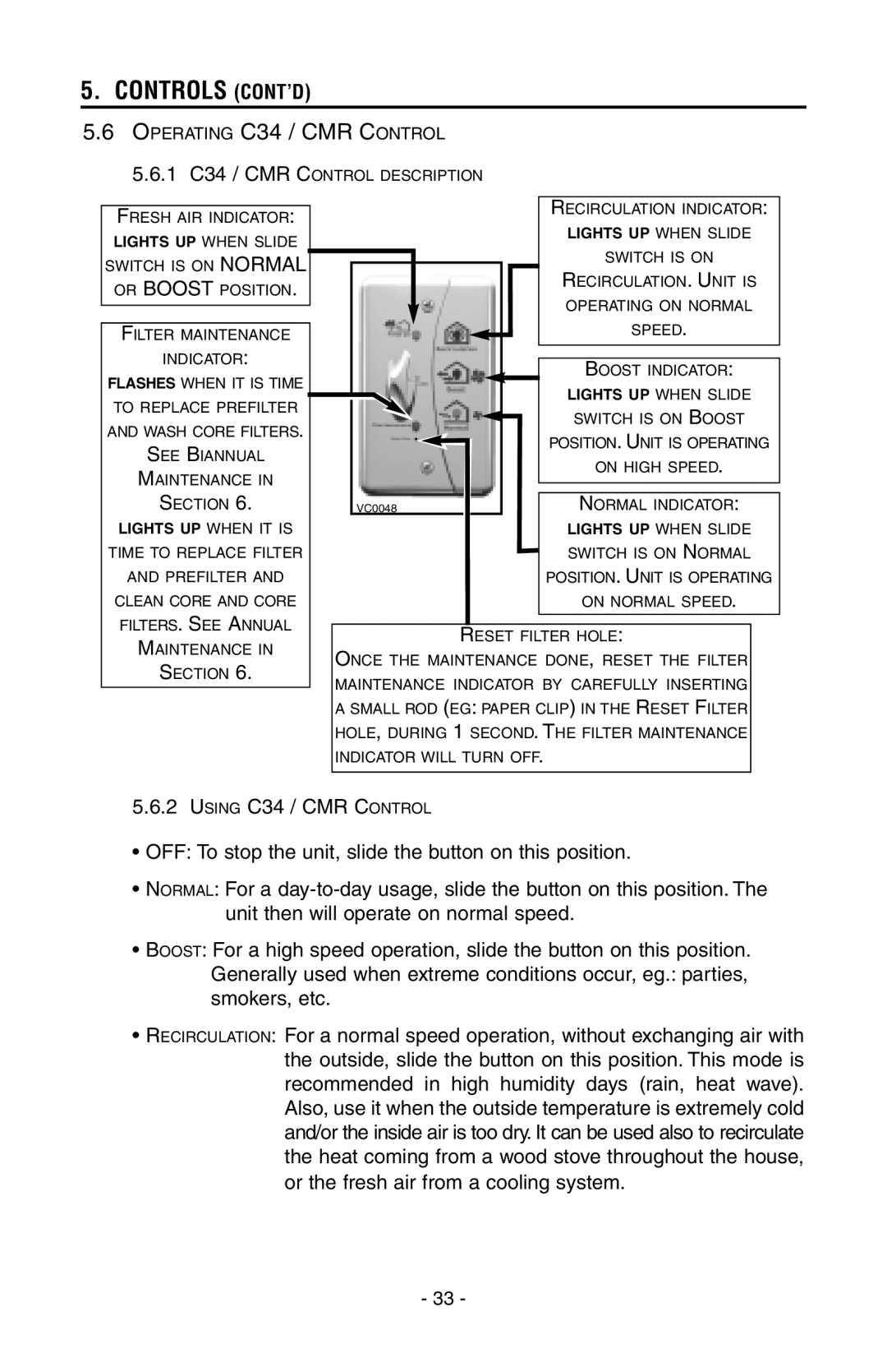 Broan HEPA 3000, HEPA 4000, HEPA 2000, HEPA 1000 installation instructions Using C34 / CMR Control 