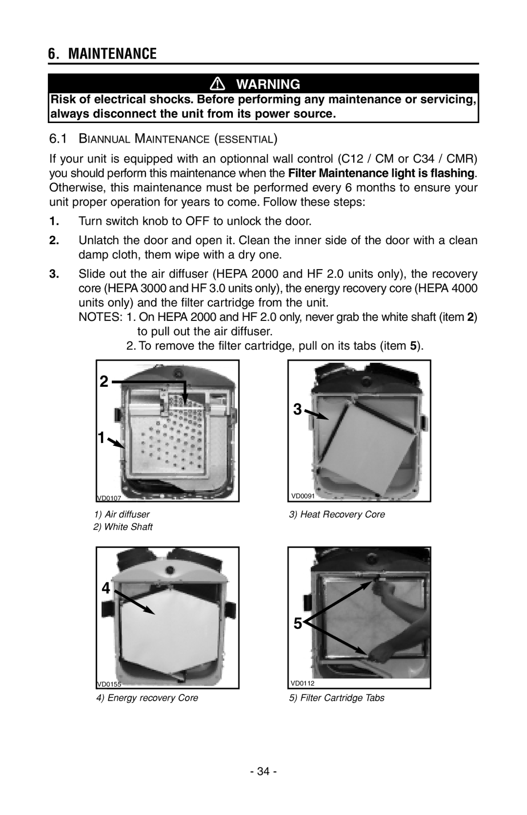 Broan HEPA 2000, HEPA 4000, HEPA 3000, HEPA 1000 installation instructions Maintenance 