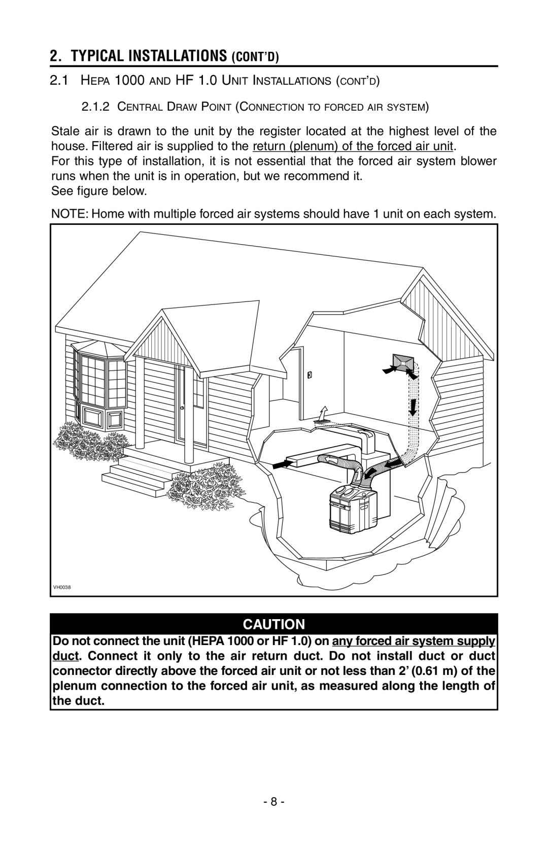 Broan HEPA 4000, HEPA 3000, HEPA 2000, HEPA 1000 installation instructions Hepa 1000 and HF 1.0 Unit Installations CONT’D 