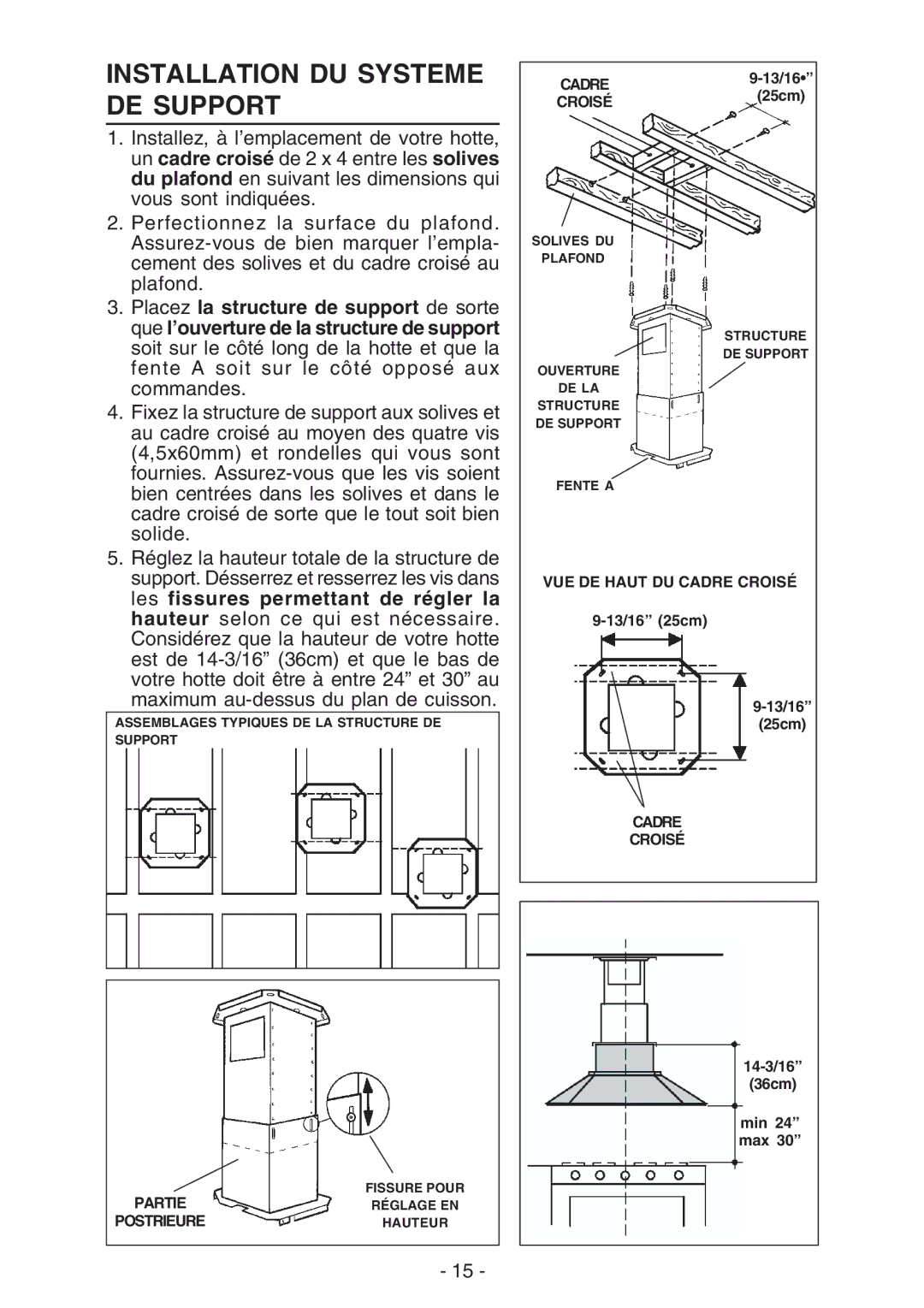 Broan IEX170 manual Installation DU Systeme DE Support, Partie 