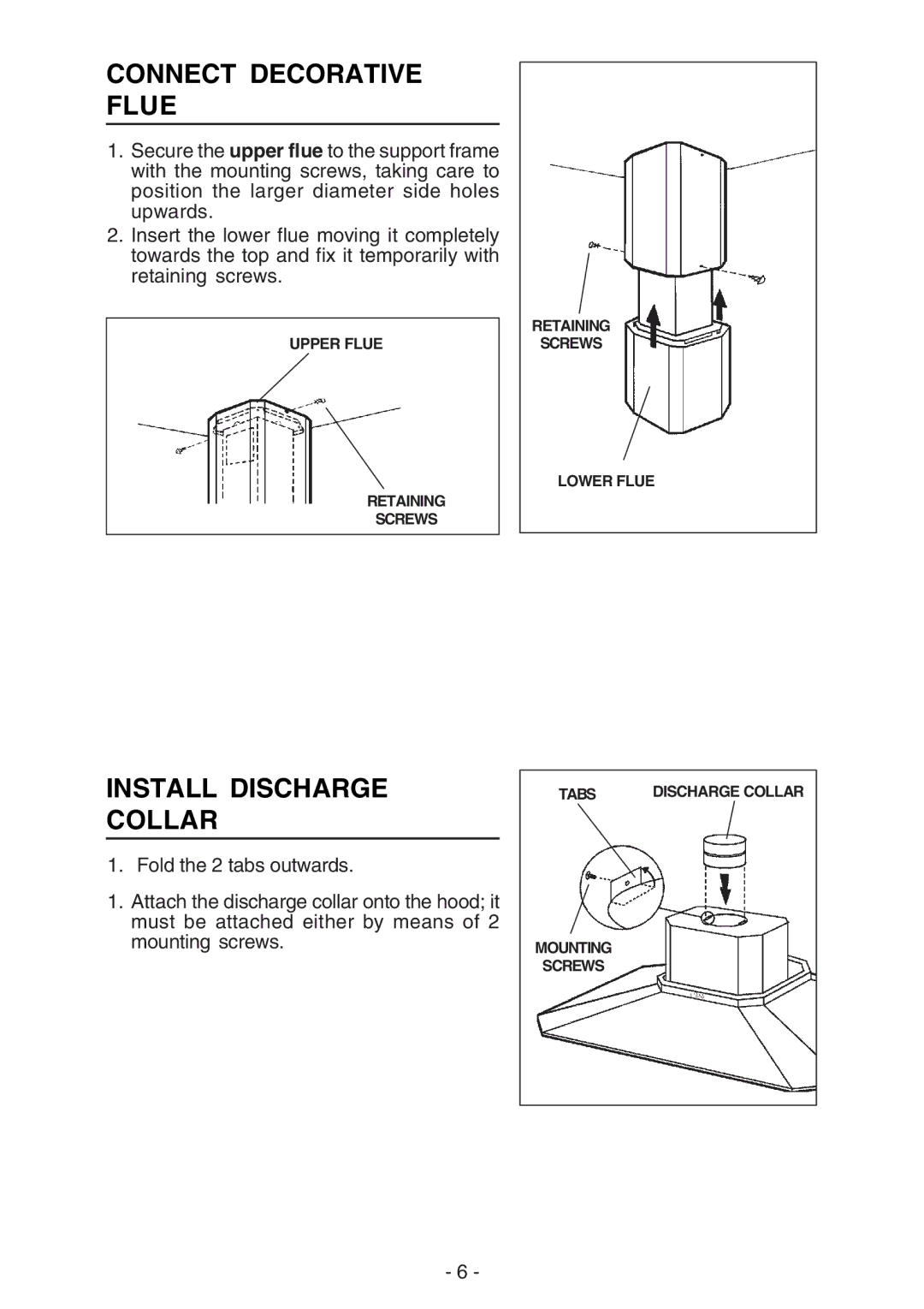 Broan IEX170 manual Connect Decorative Flue, Install Discharge Collar 