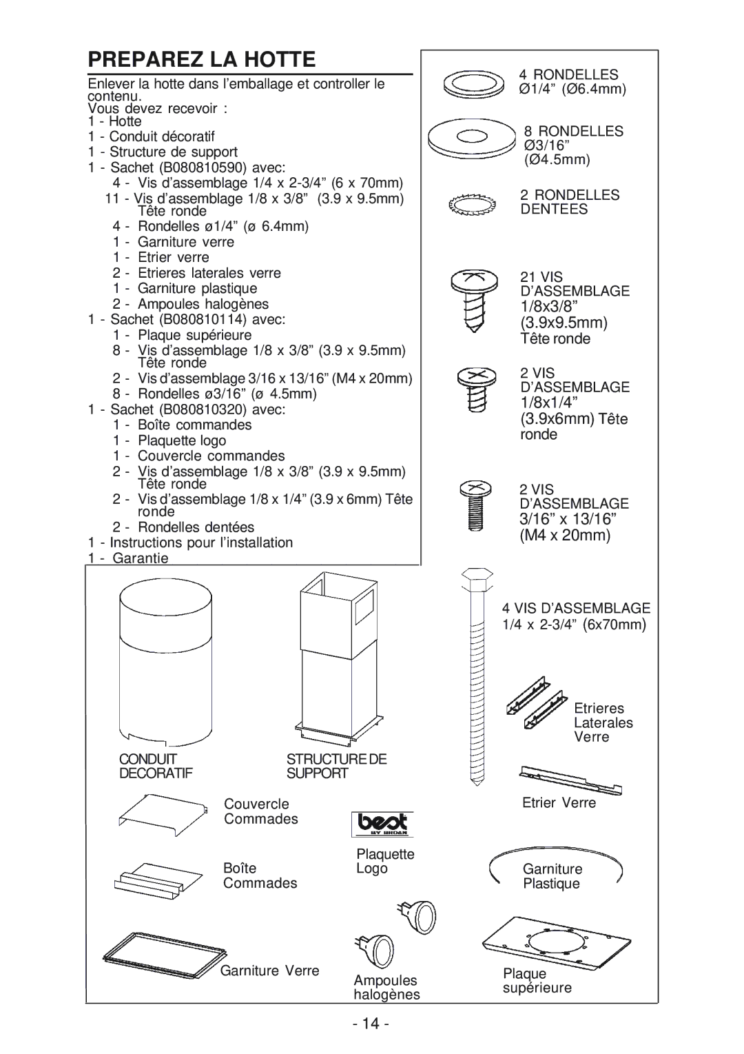 Broan IS241, BER02IS manual Preparez LA Hotte, Conduitstructurede Decoratifsupport 