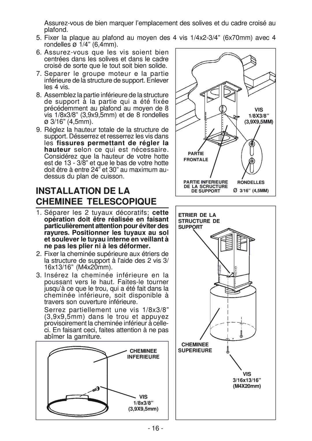 Broan IS241, BER02IS manual Installation DE LA Cheminee Telescopique 