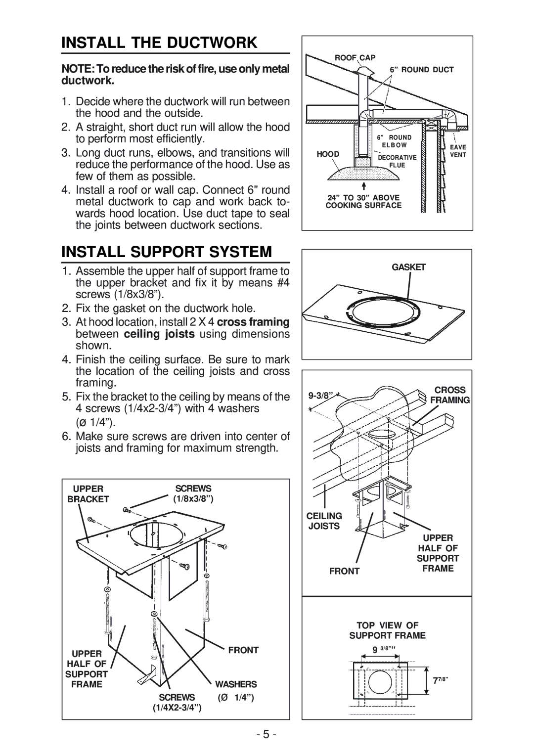 Broan BER02IS, IS241 manual Install the Ductwork, Install Support System 