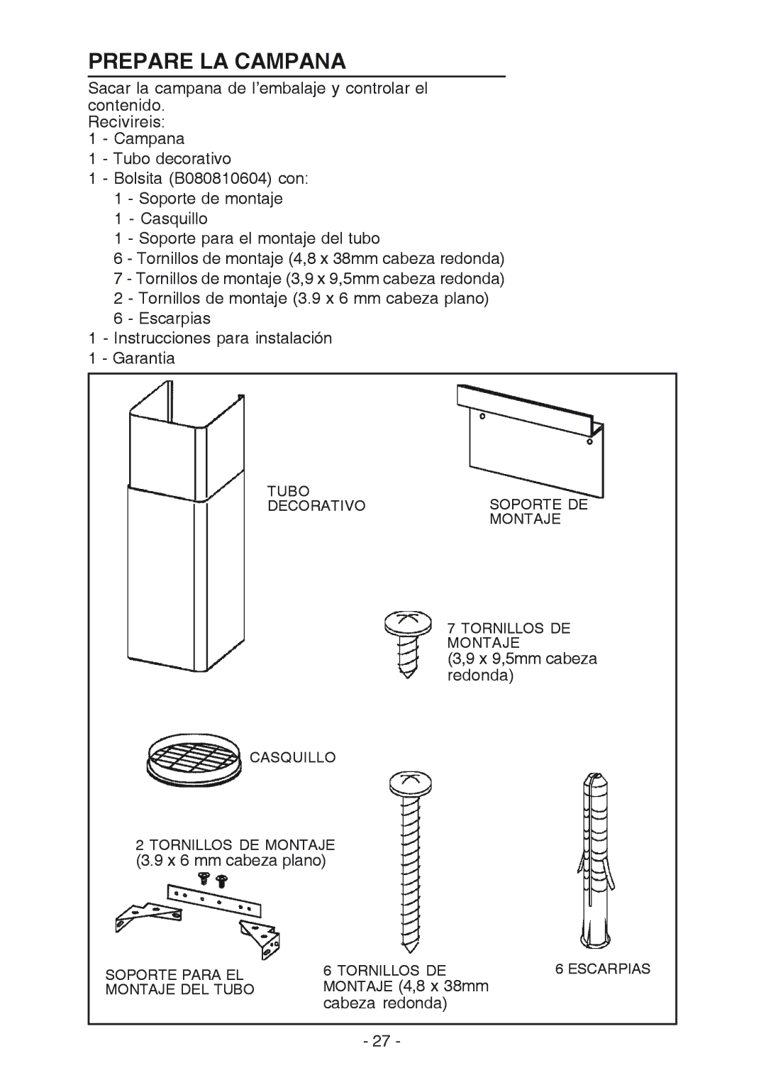 Broan K7388 manual Prepare LA Campana 