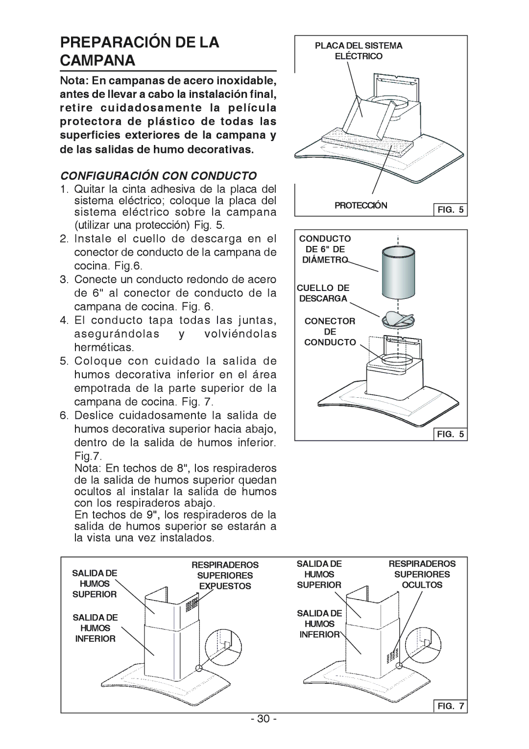 Broan K7388 manual Preparación DE LA Campana, Configuración CON Conducto 