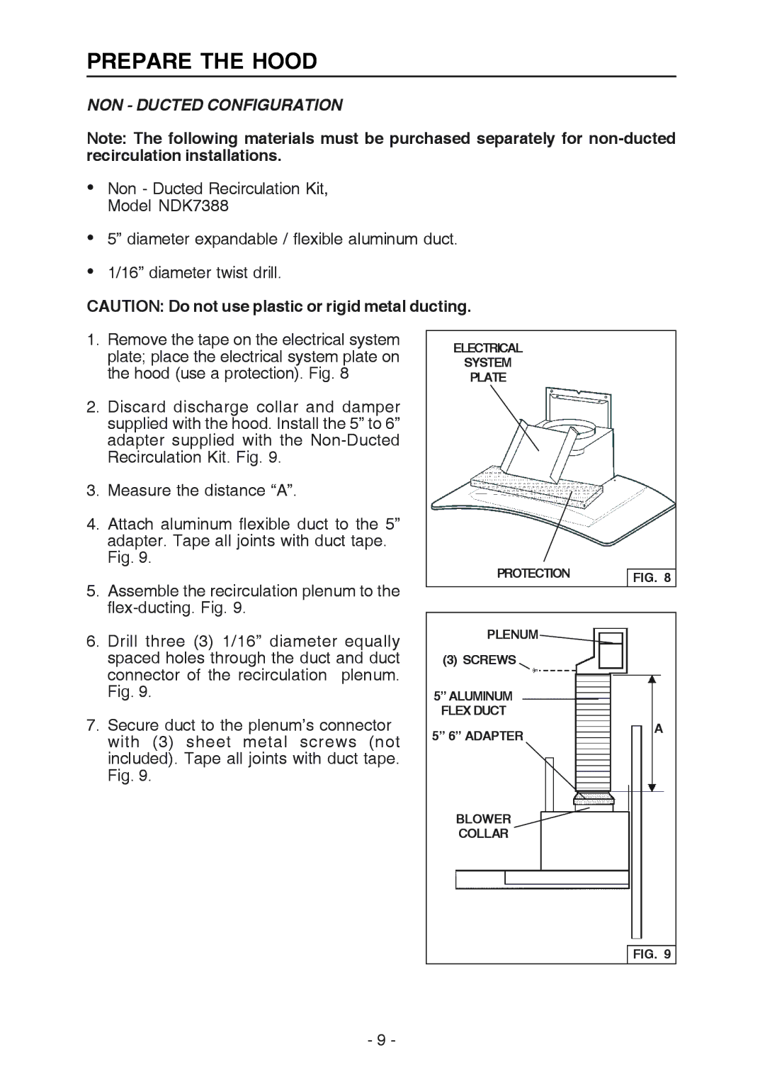 Broan K7388 manual NON Ducted Configuration 