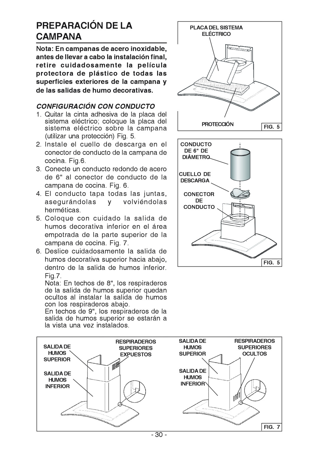 Broan K7388 manual Preparación De La Campana, Configuración Con Conducto 