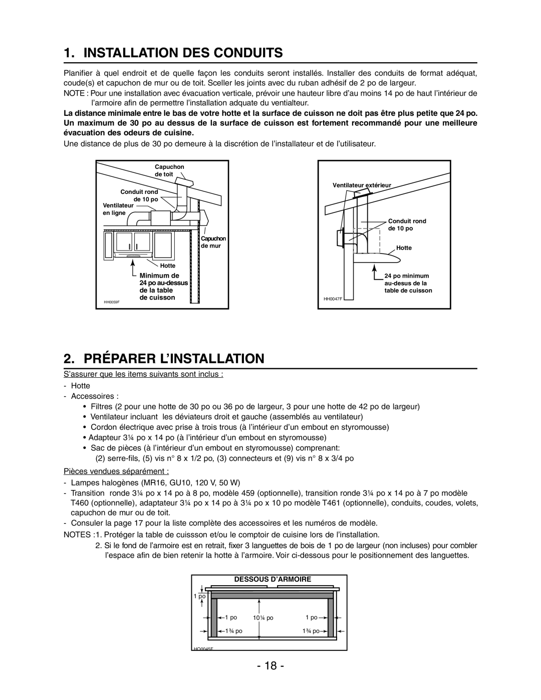 Broan Model E662 installation instructions Installation DES Conduits, Préparer L’INSTALLATION 