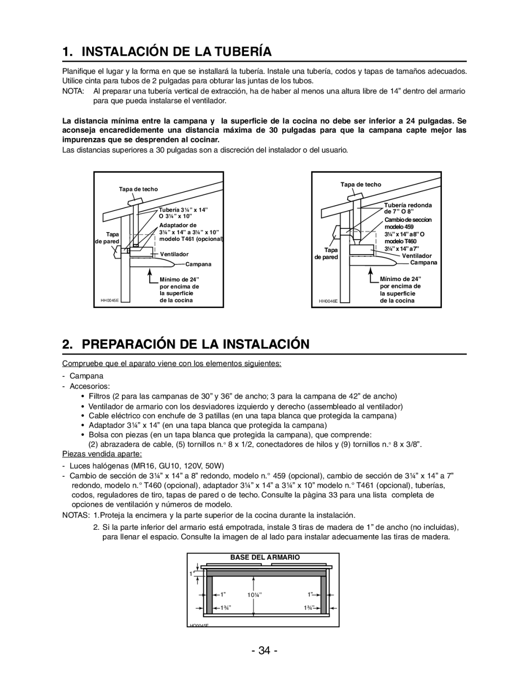 Broan Model E662 installation instructions Instalación DE LA Tubería, Preparación DE LA Instalación 