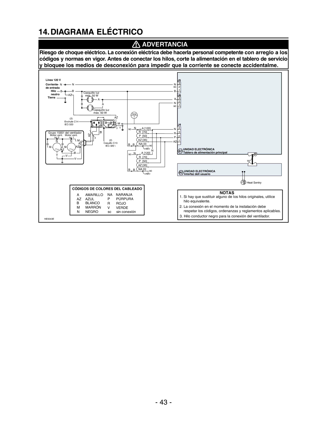 Broan Model E662 installation instructions Diagrama Eléctrico, Tierra 