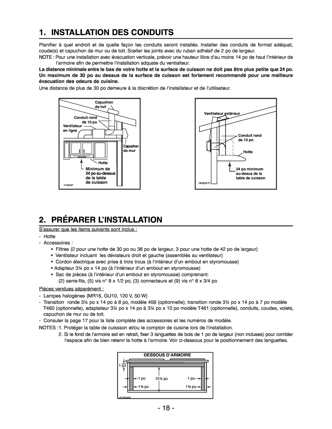 Broan Model E662 installation instructions Installation Des Conduits, 2. PRÉPARER L’INSTALLATION 