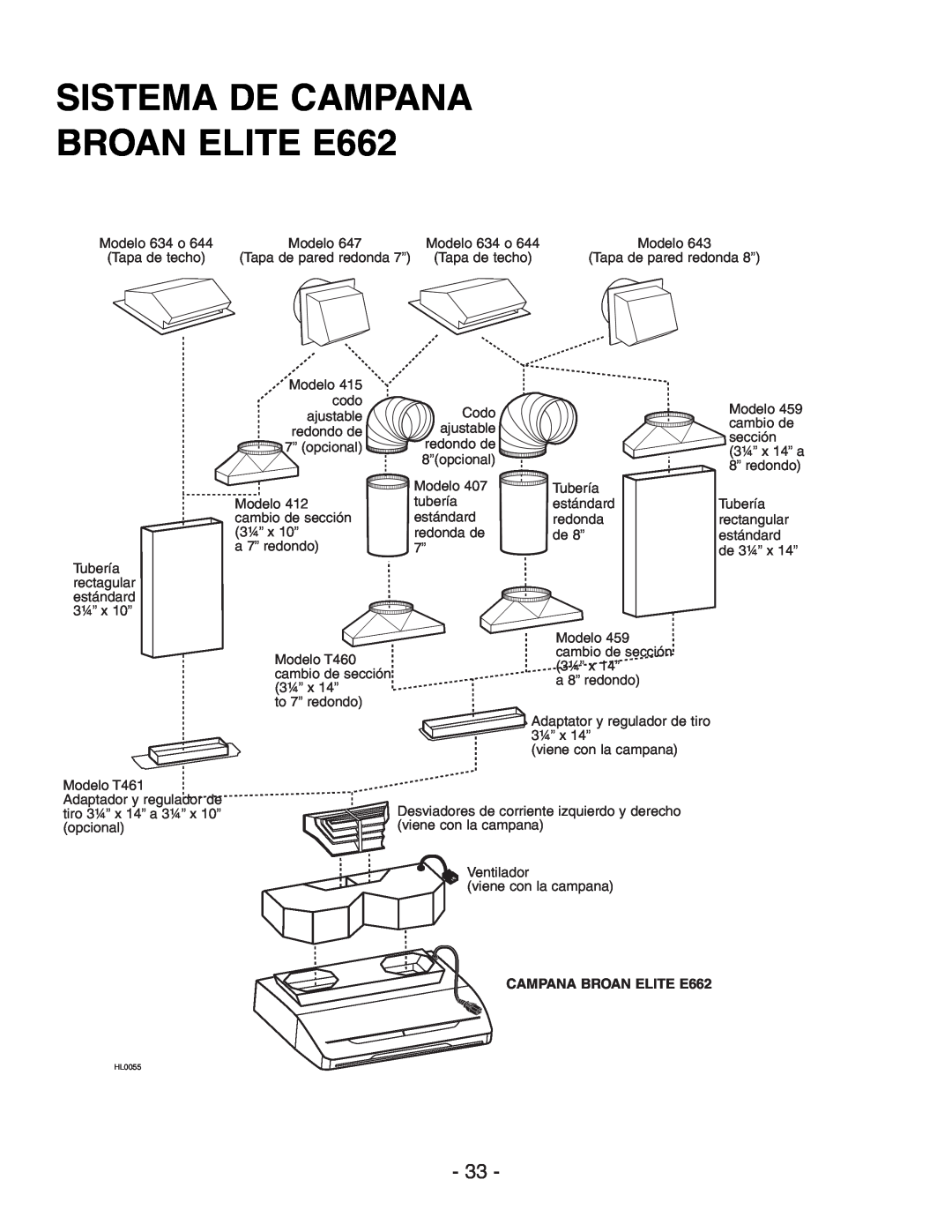 Broan Model E662 installation instructions SISTEMA DE CAMPANA BROAN ELITE E662 