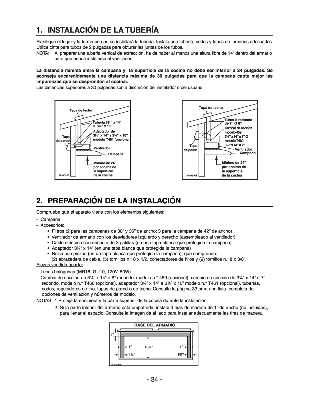 Broan Model E662 installation instructions Instalación De La Tubería, Preparación De La Instalación 