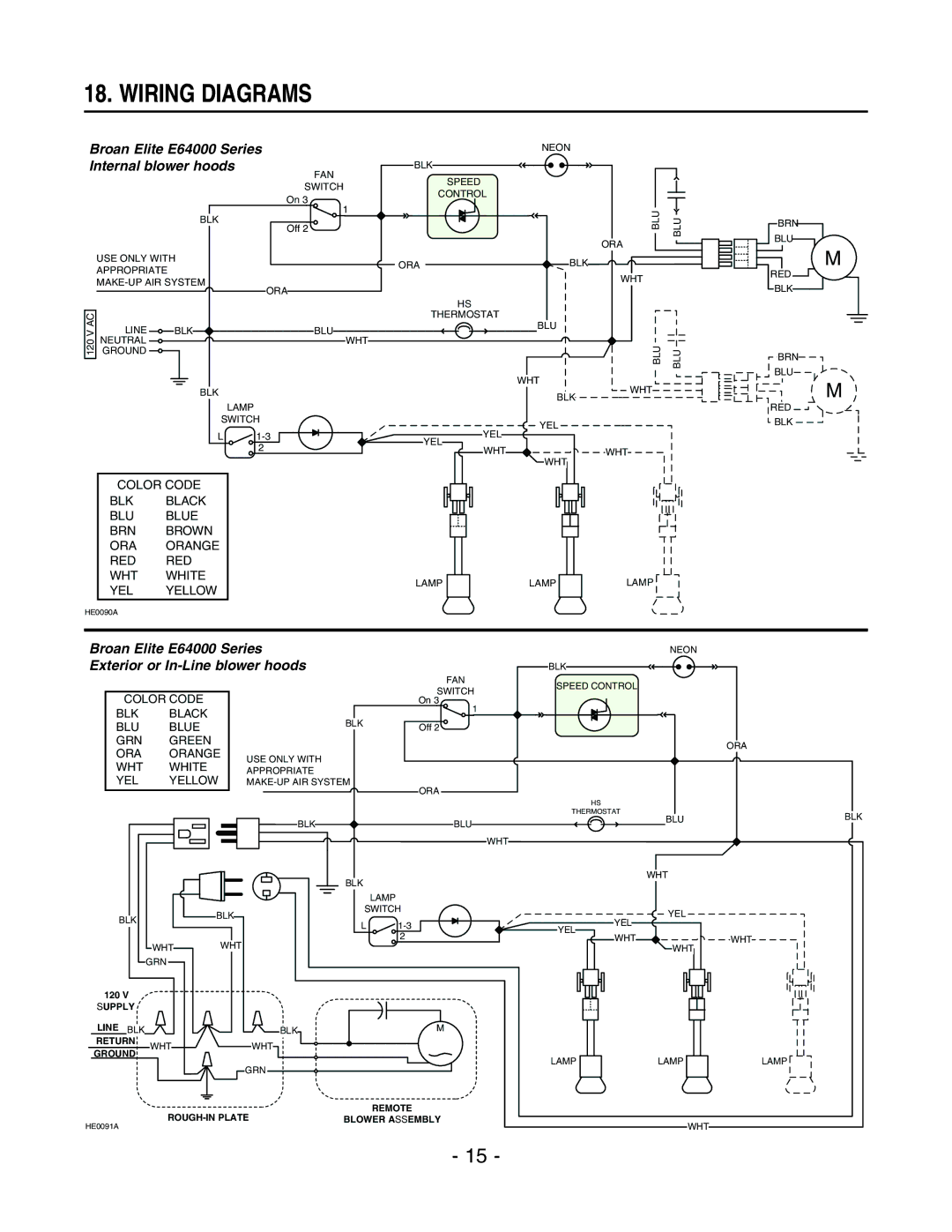 Broan P408ICAT, MH4CFL42E, E4DLSRCB installation instructions Wiring Diagrams, Internal blower hoods 