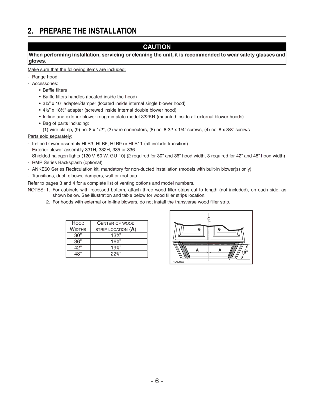 Broan E4DLSRCB, P408ICAT, MH4CFL42E installation instructions Prepare the Installation 