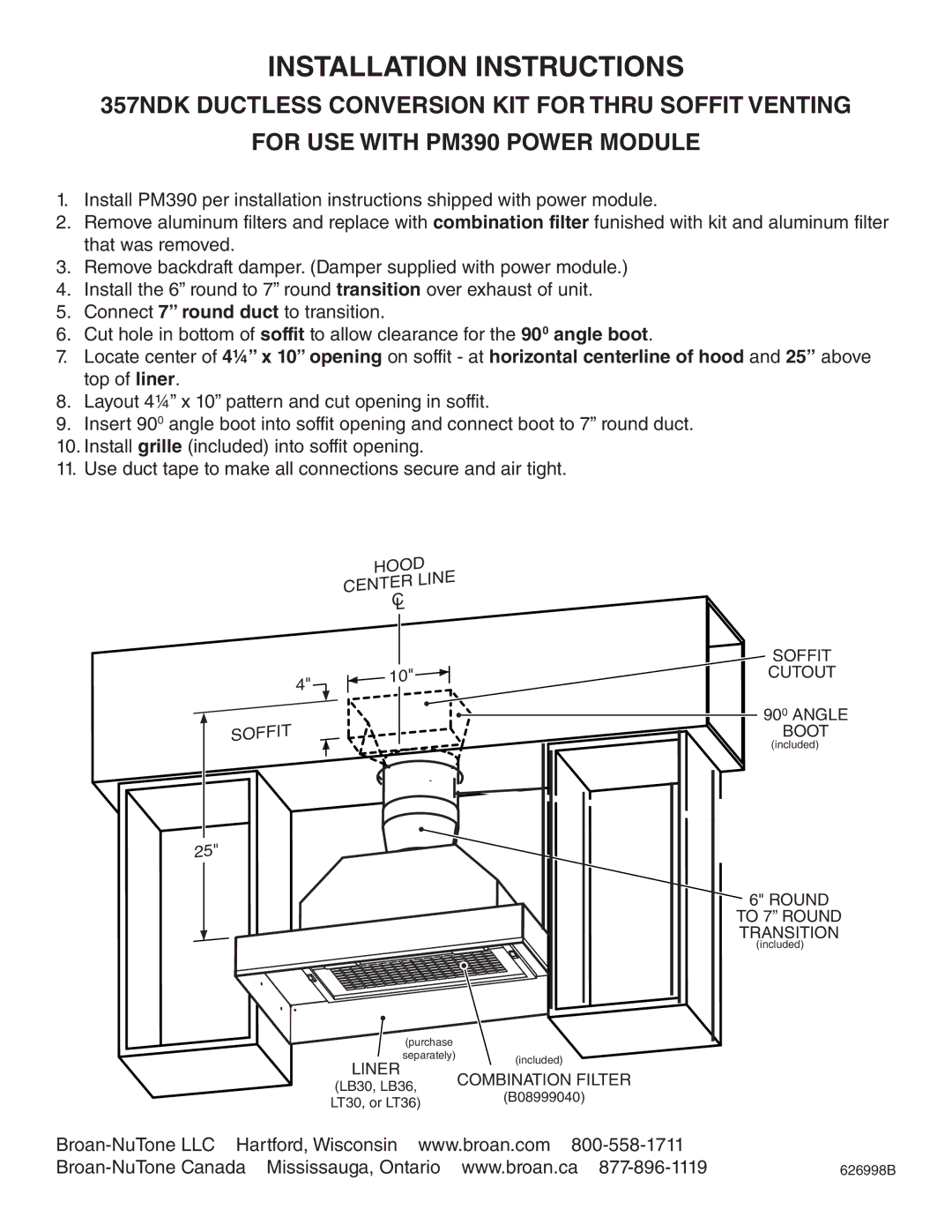 Broan PM390 installation instructions Installation Instructions 