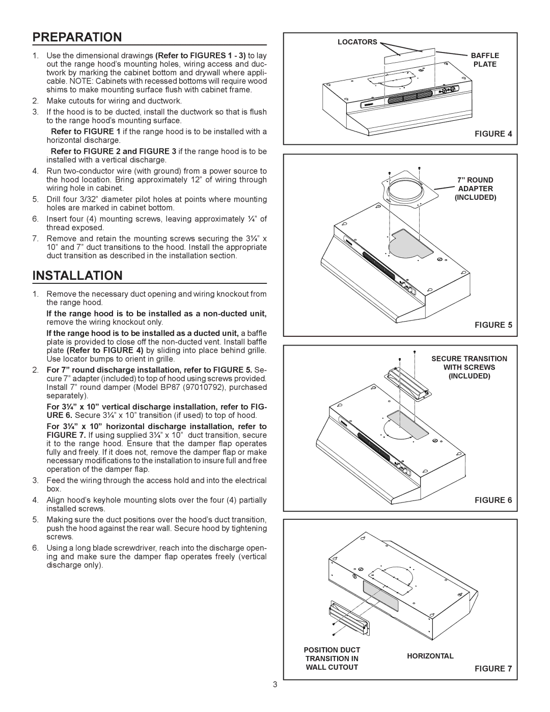 Broan Ql100 Series installation instructions Preparation, Installation 