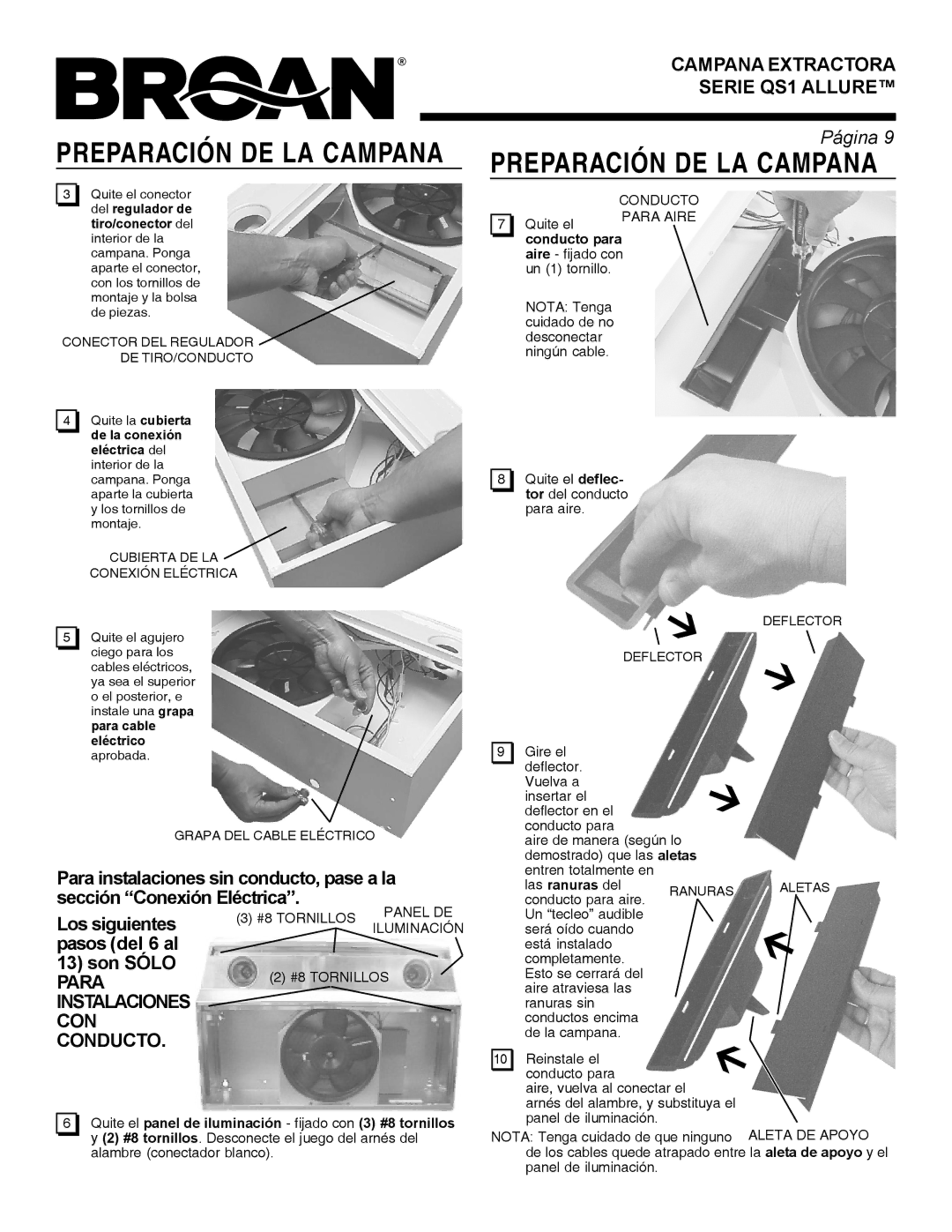 Broan QS1 warranty Conducto, Para Aire 