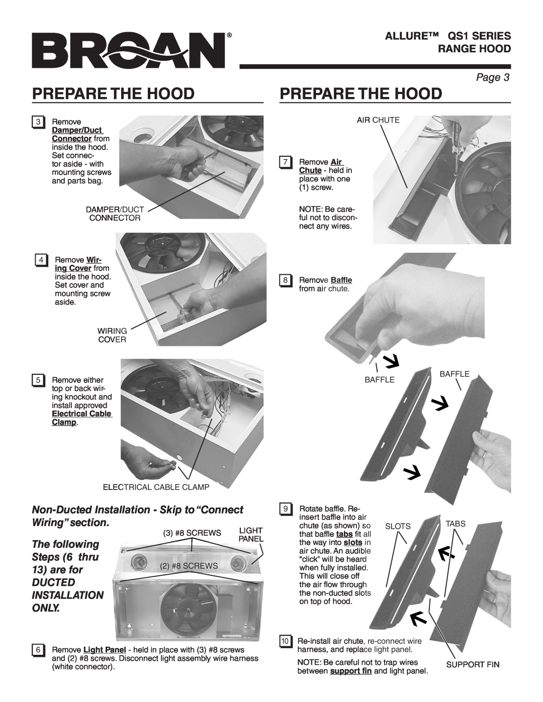Broan QS136SS Non-DuctedInstallation - Skip to “Connect, Wiring” section, The following, Steps 6 thru, are for, Only, Page 