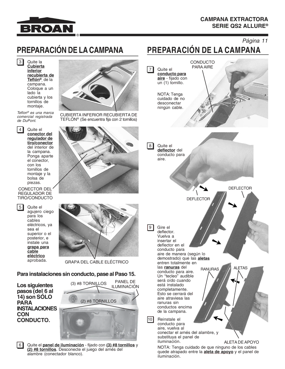 Broan QS2 warranty Preparación DE LA Campana 