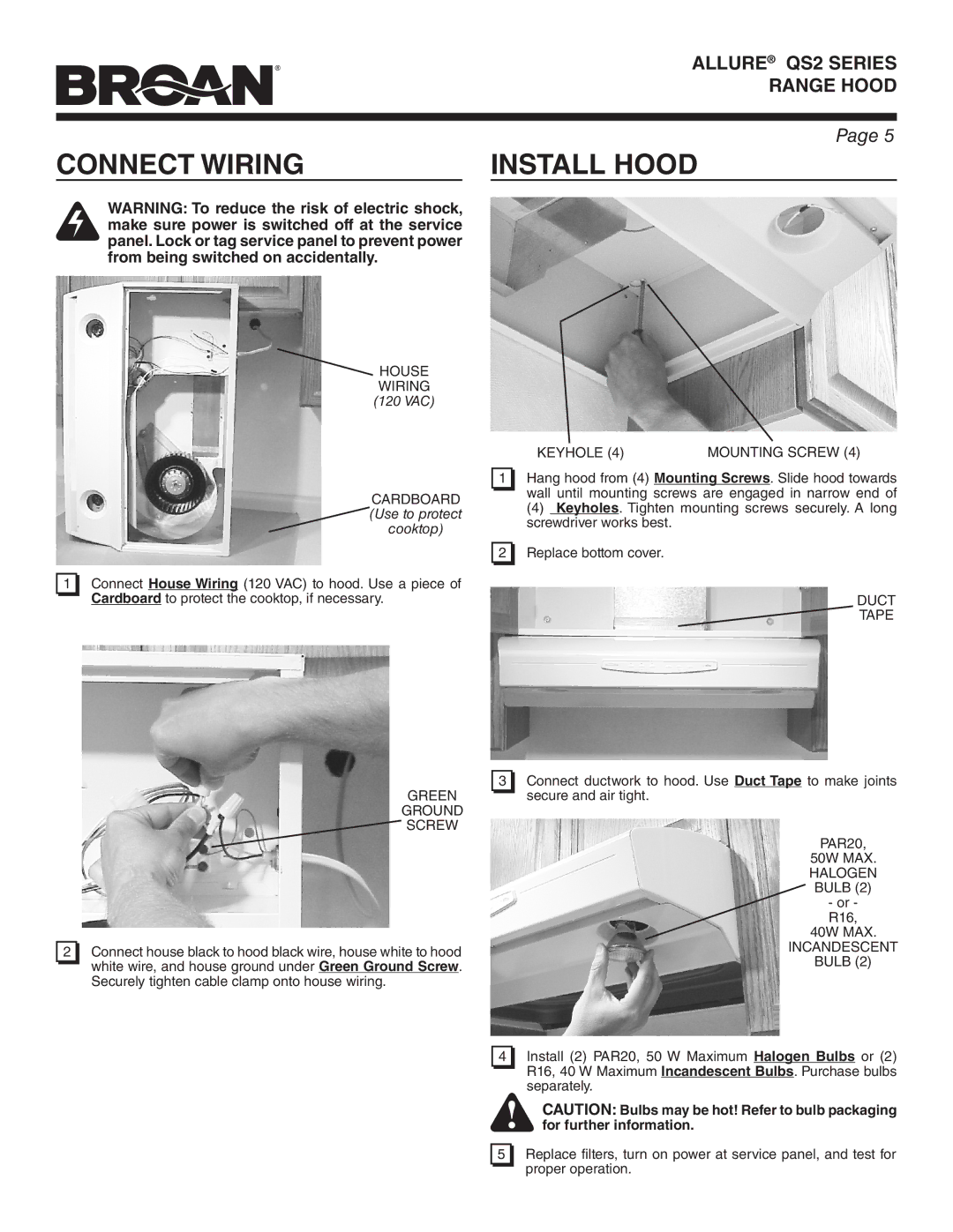 Broan QS236SS manual Connect Wiring 