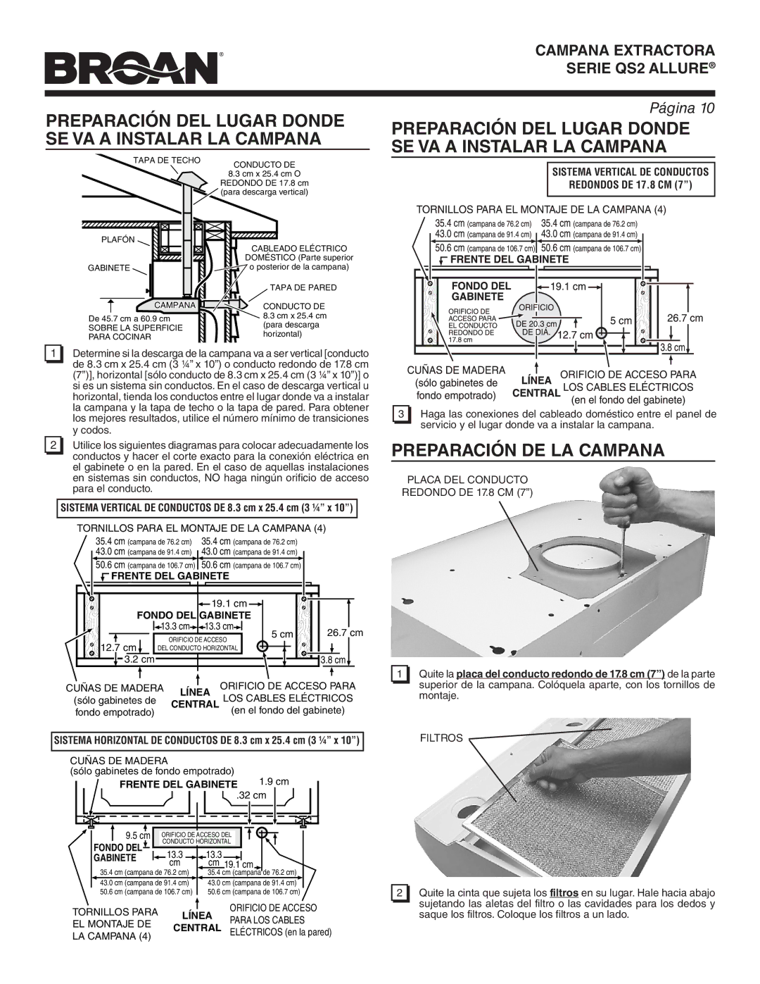 Broan QS242SS warranty Preparación DEL Lugar Donde 