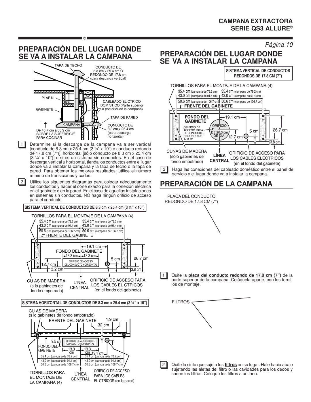 Broan QS3 warranty Preparación DEL Lugar Donde 