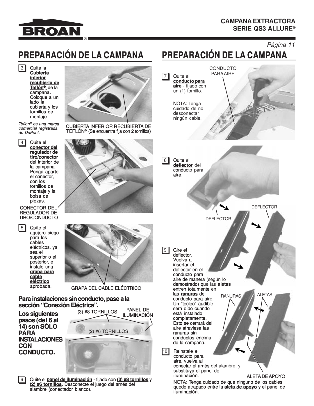 Broan QS3 Preparación De La Campana, Los siguientes, pasos del 6 al, son SÓLO, Para, Instalaciones Con Conducto, Página 