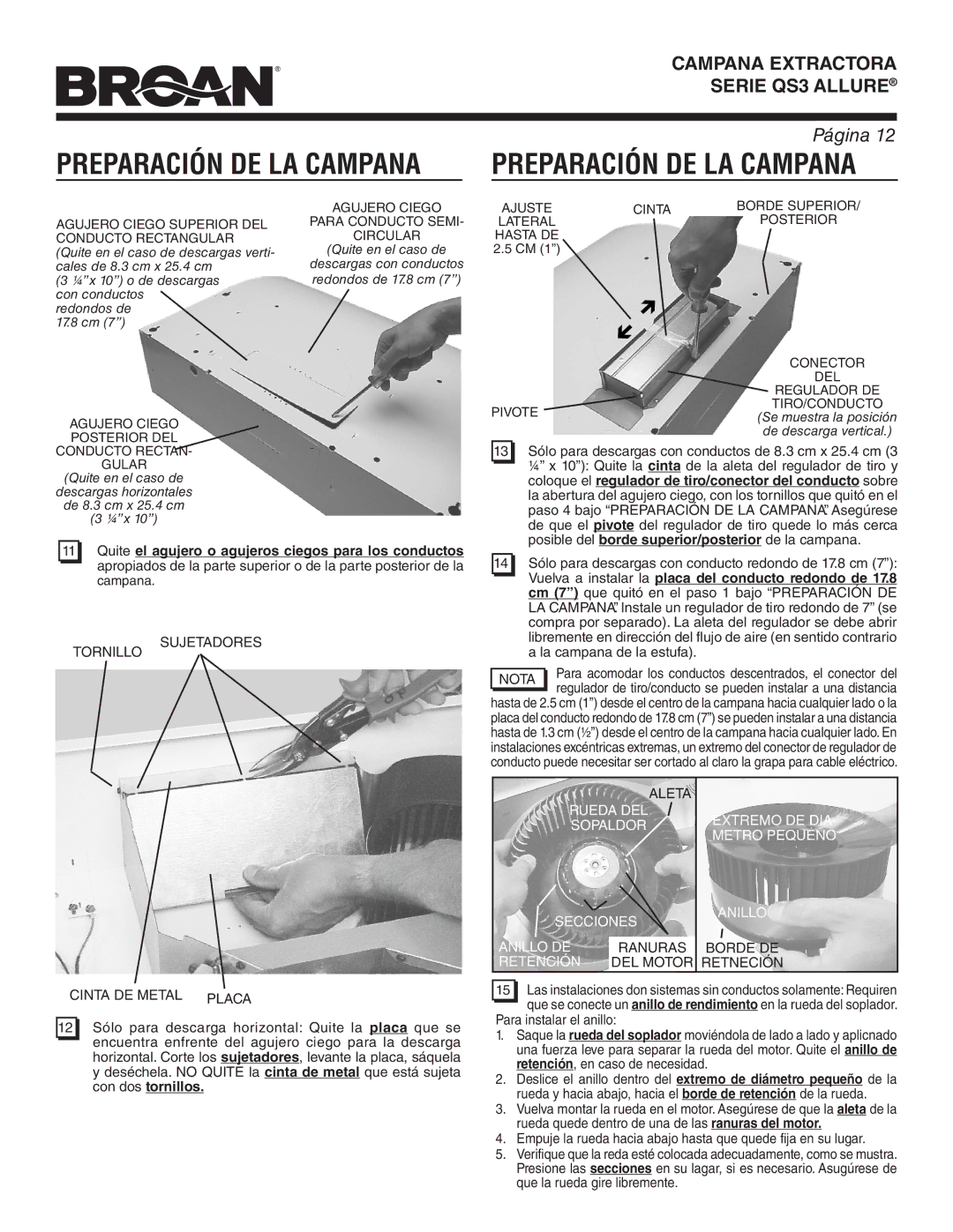 Broan QS342SS warranty Coloque el regulador de tiro/conector del conducto sobre, Con dos tornillos 