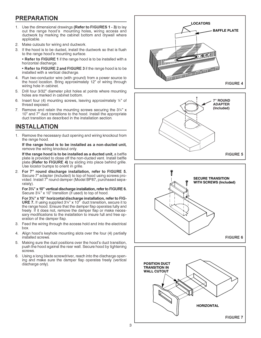 Broan QT230BL installation instructions Preparation, Installation 