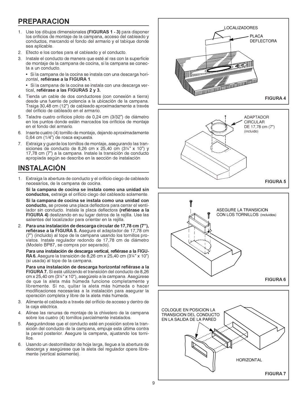 Broan QT230BL installation instructions Preparacion, Instalación 