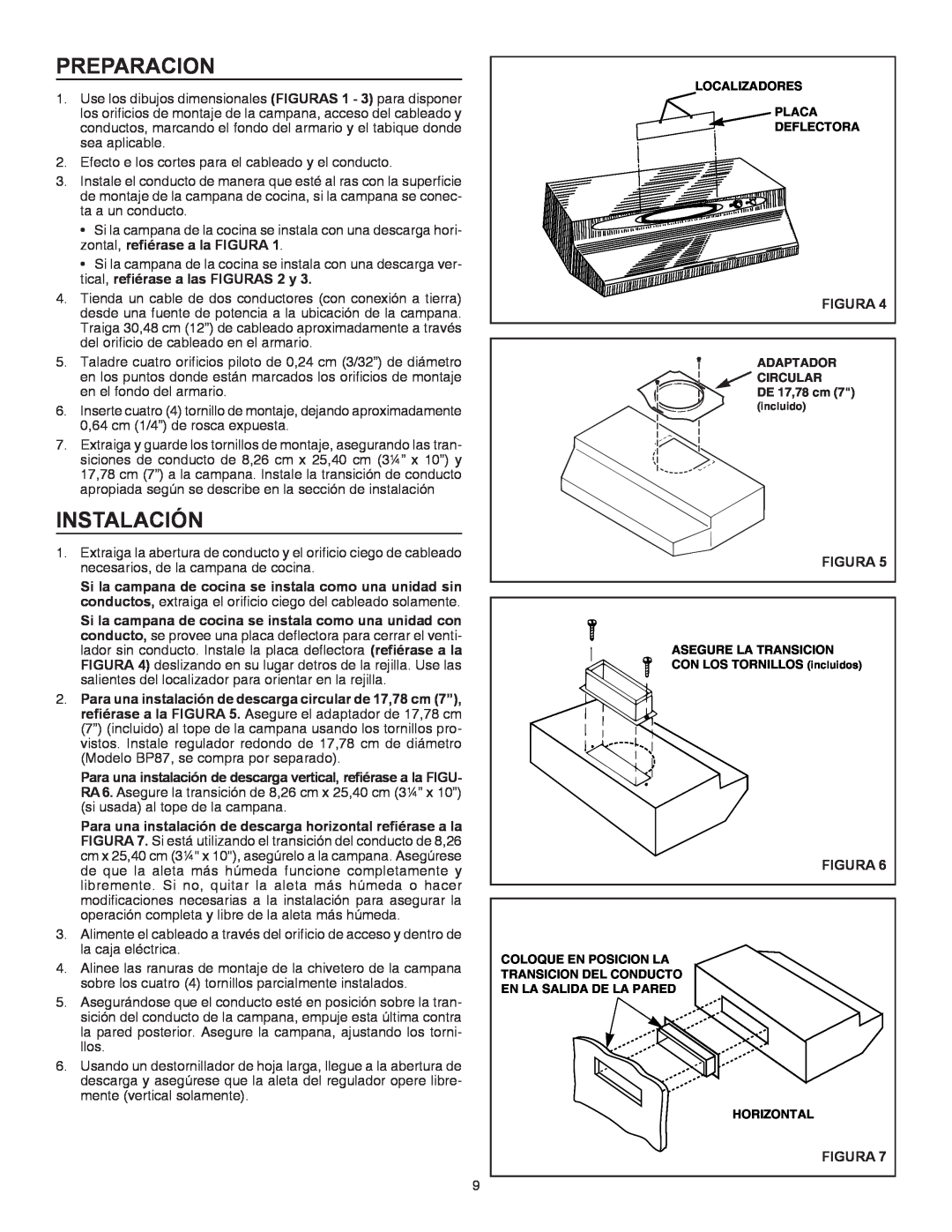 Broan QT230WW installation instructions Preparacion, Instalación, Figura 