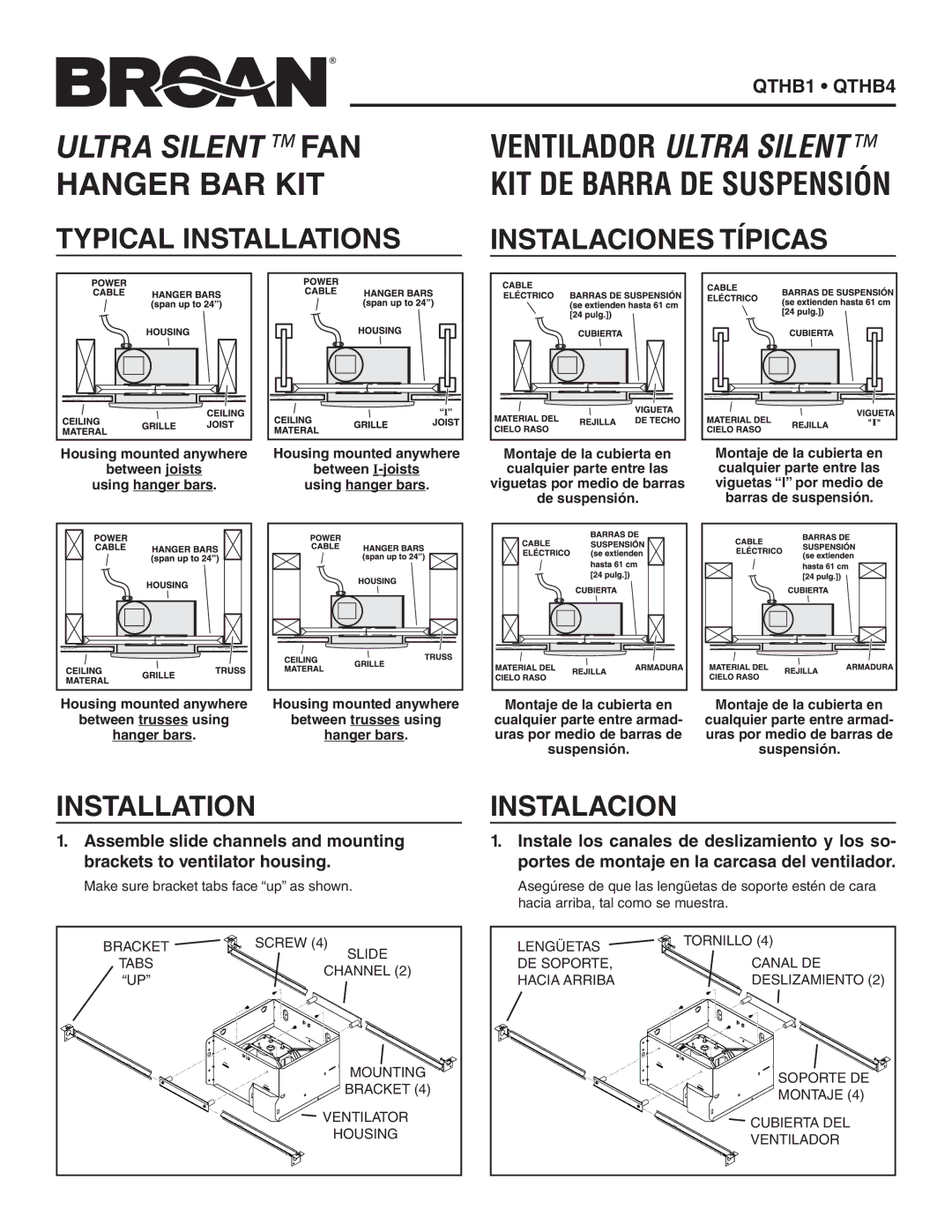 Broan QTHB1, QTHB4 manual Typical Installations Instalaciones Típicas 