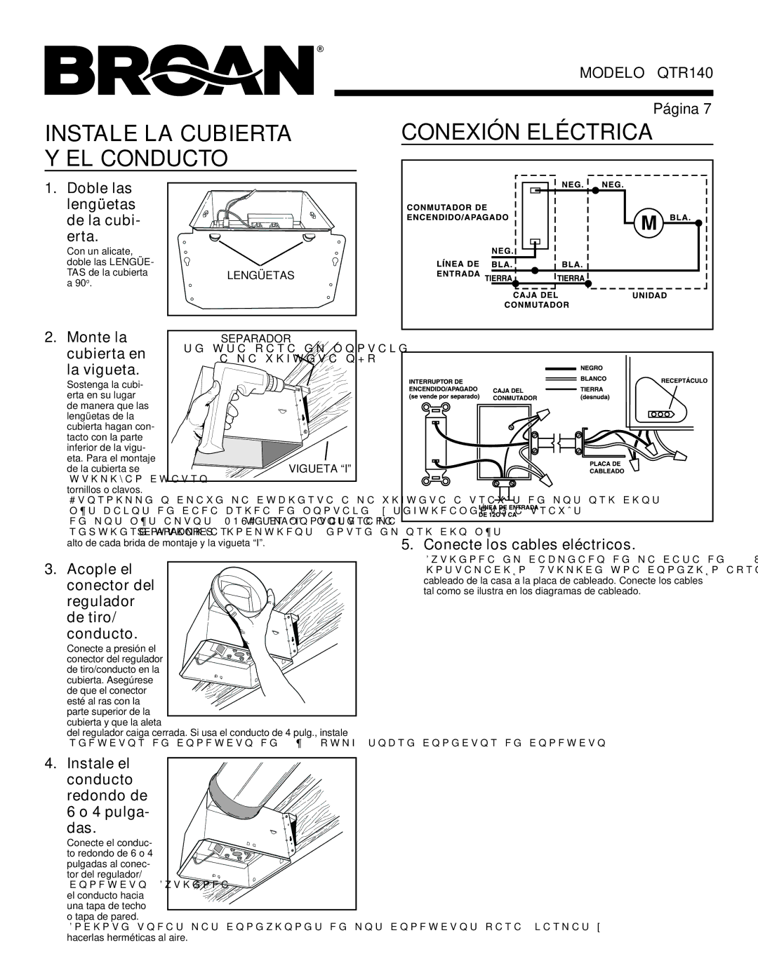 Broan QTR140 manual Instale LA Cubierta Y EL Conducto 