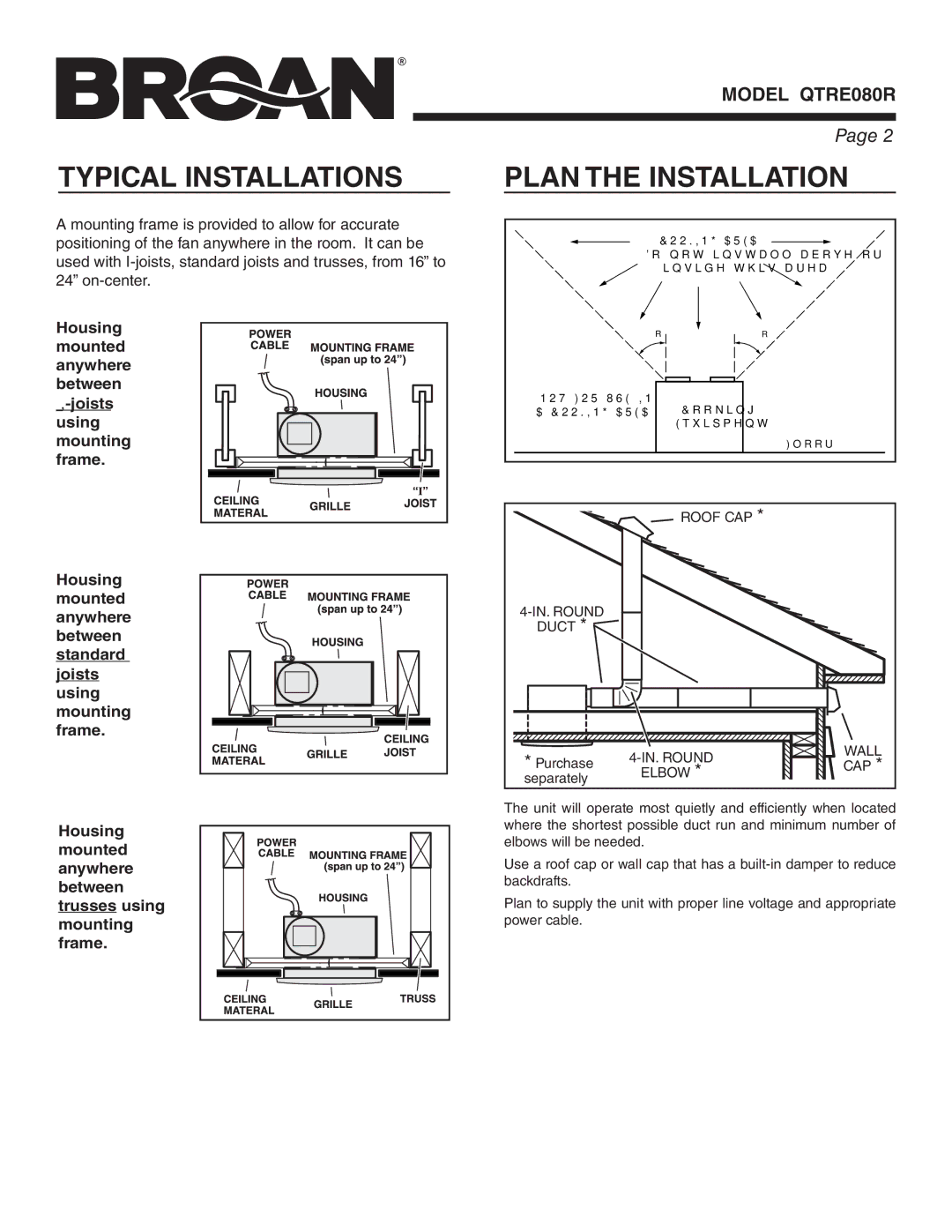 Broan QTRE080R warranty Typical Installations, Plan the Installation 