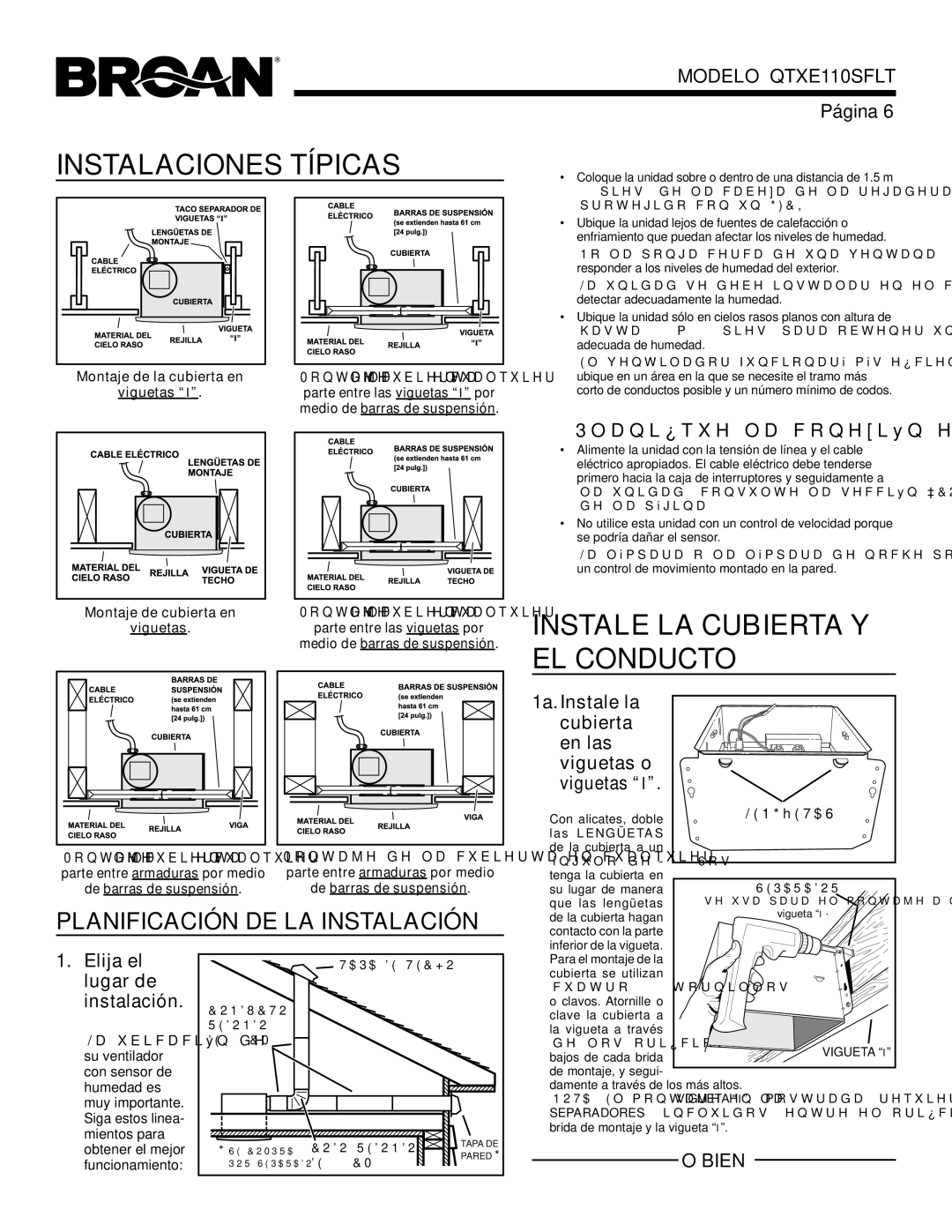 Broan QTXE110SFLT warranty Instalaciones Típicas, Instale LA Cubierta Y EL Conducto, Planifique la conexión eléctrica 