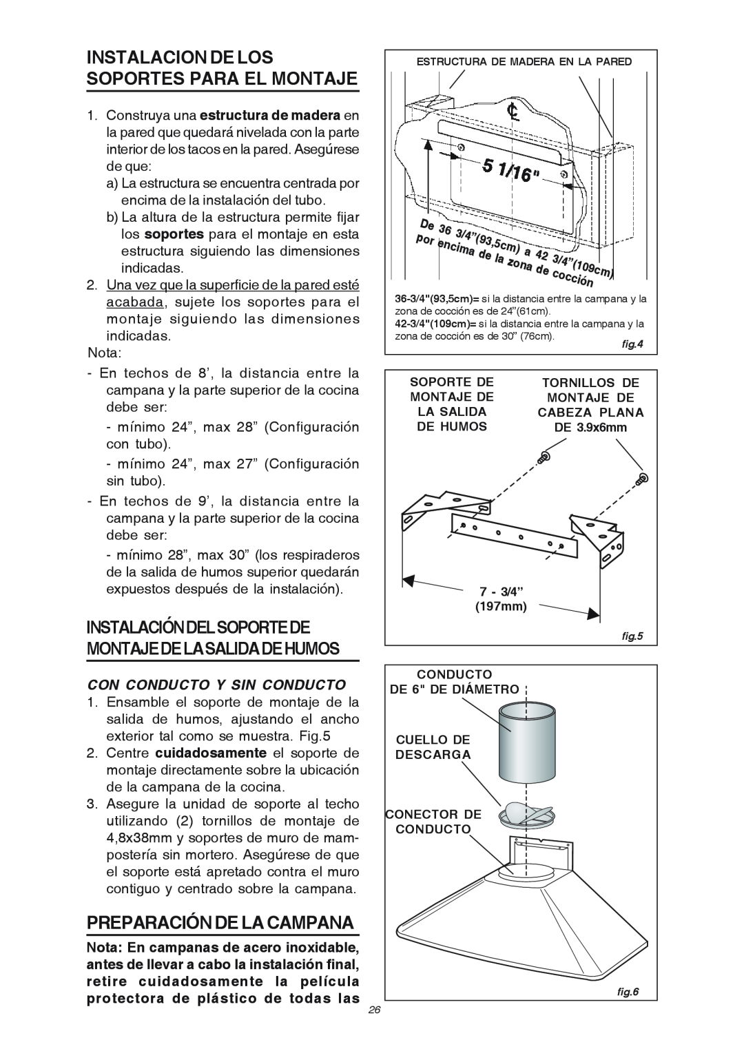 Broan RM503004 manual Instalacion De Los Soportes Para El Montaje, Preparación De La Campana, Con Conducto Y Sin Conducto 
