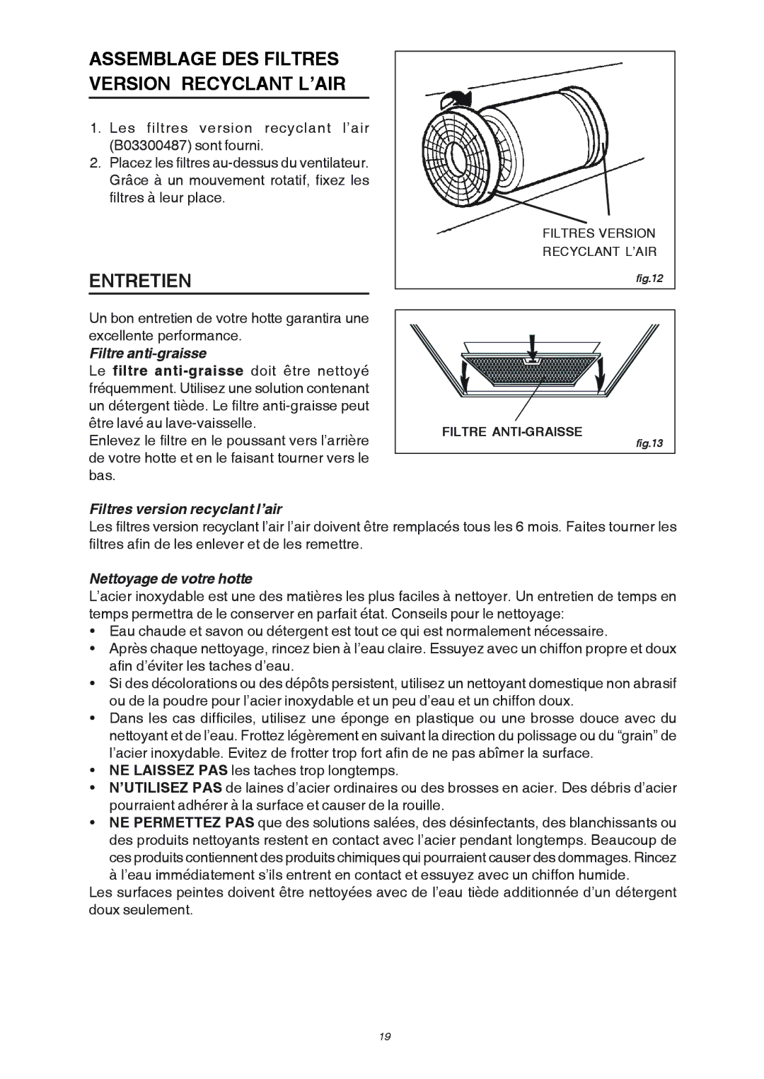 Broan RM503004 Assemblage DES Filtres Version Recyclant L’AIR, Entretien, Filtre anti-graisse, Nettoyage de votre hotte 