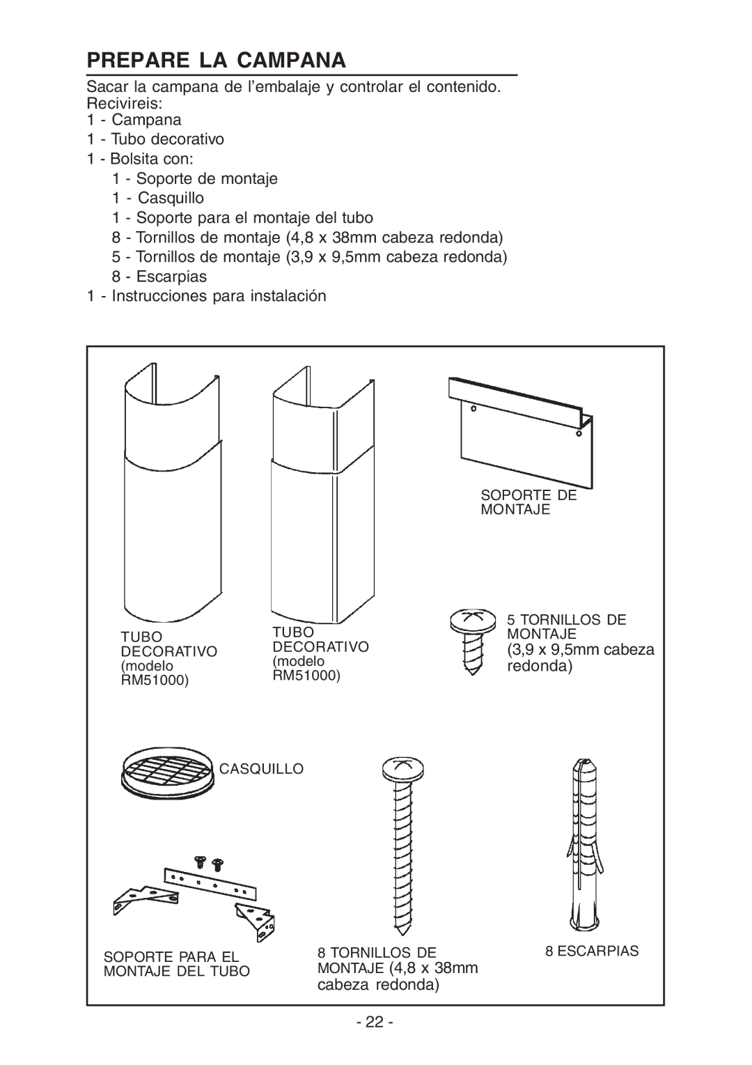 Broan RM51000, RM52000 manual Prepare LA Campana 