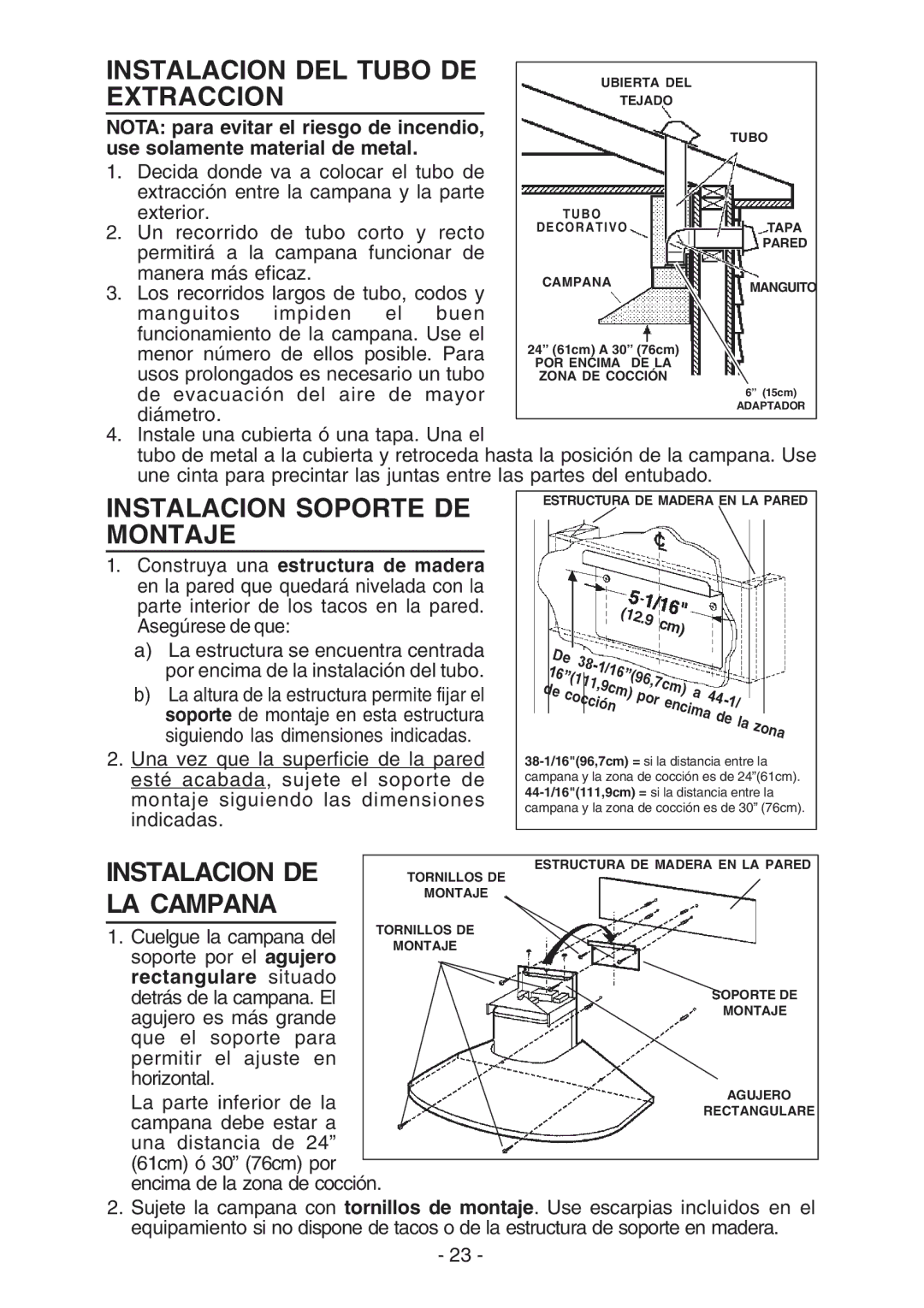 Broan RM52000, RM51000 manual Instalacion DEL Tubo DE, Extraccion, Instalacion Soporte DE Montaje, LA Campana 