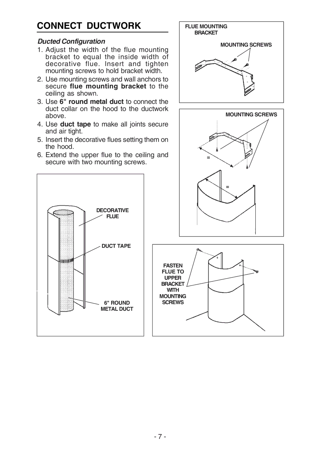 Broan RM52000, RM51000 manual Connect Ductwork, Ducted Configuration 