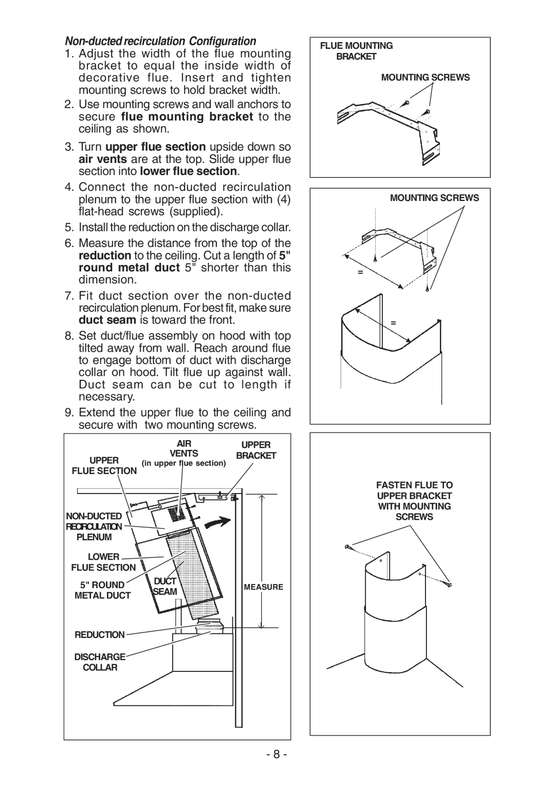 Broan RM51000, RM52000 manual Non-ducted recirculation Configuration 