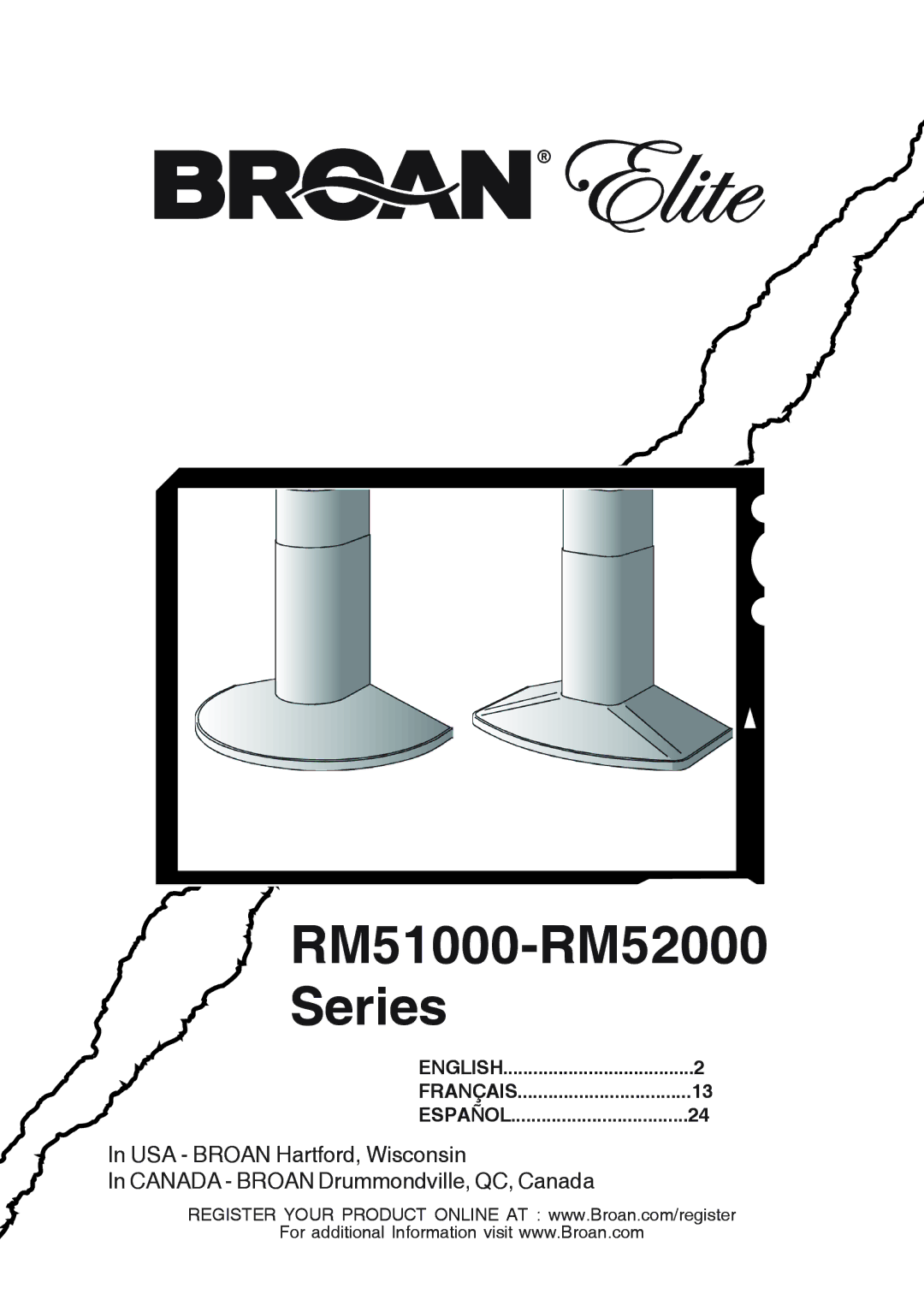 Broan RM519004 manual RM51000-RM52000 Series, English Français Español 