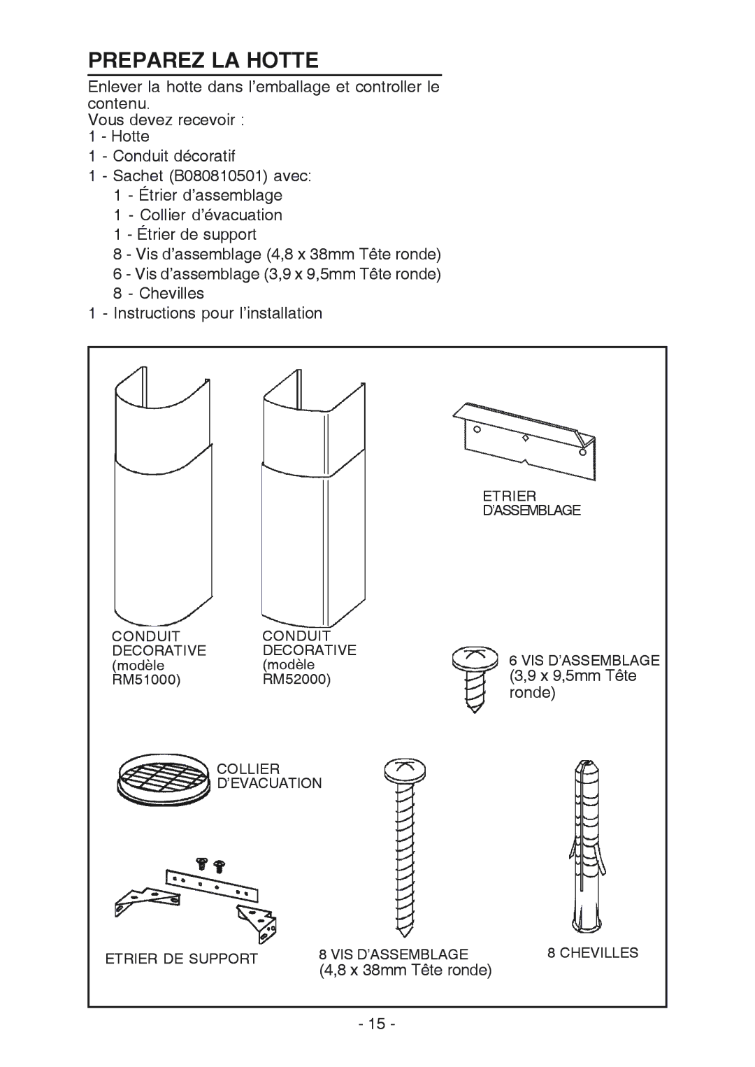 Broan RM519004 manual Preparez LA Hotte 