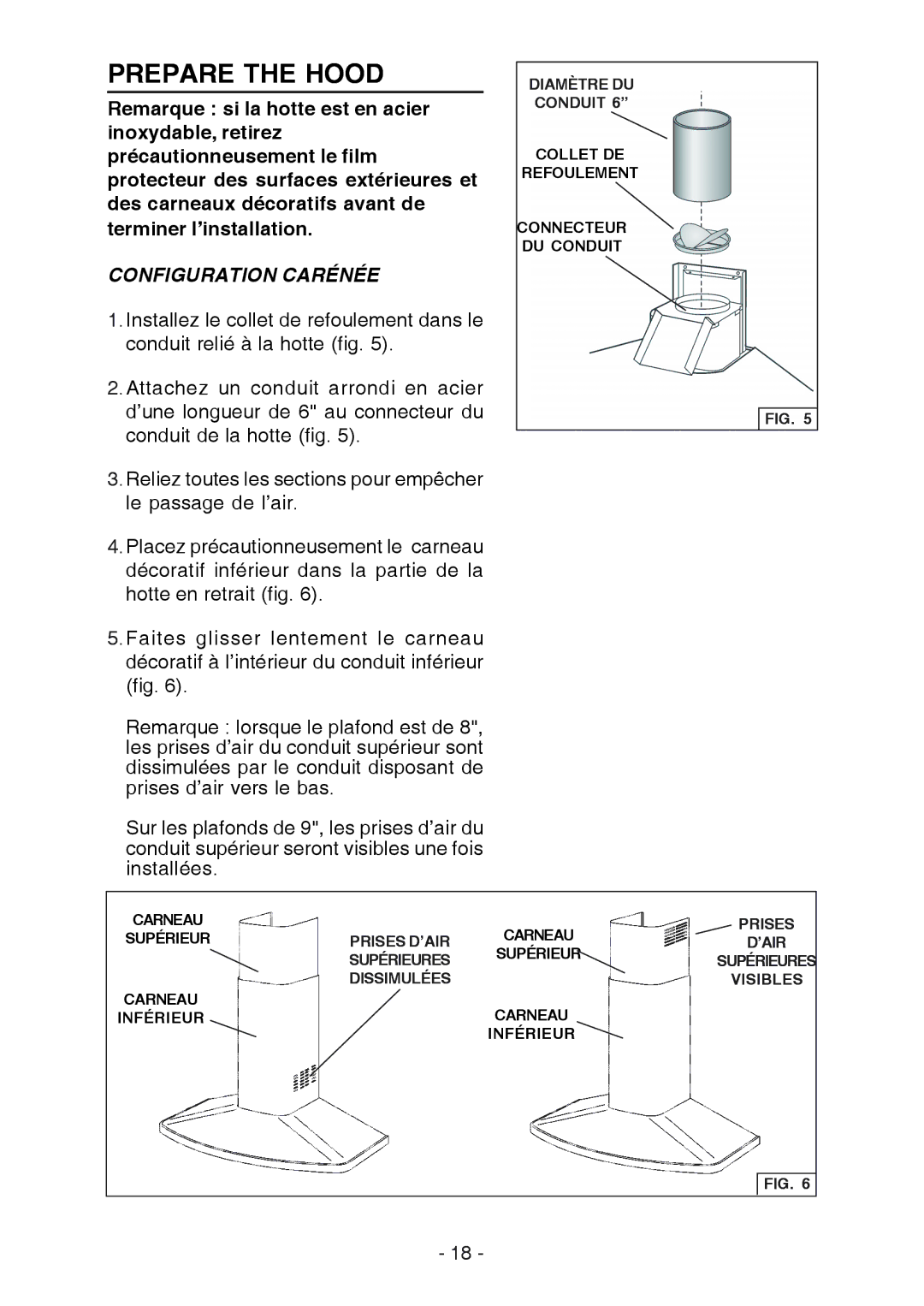 Broan RM519004 manual Prepare the Hood, Configuration Carénée 