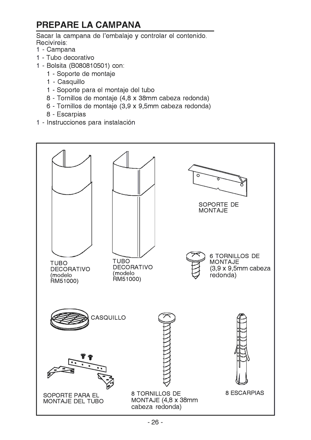 Broan RM519004 manual Prepare LA Campana 